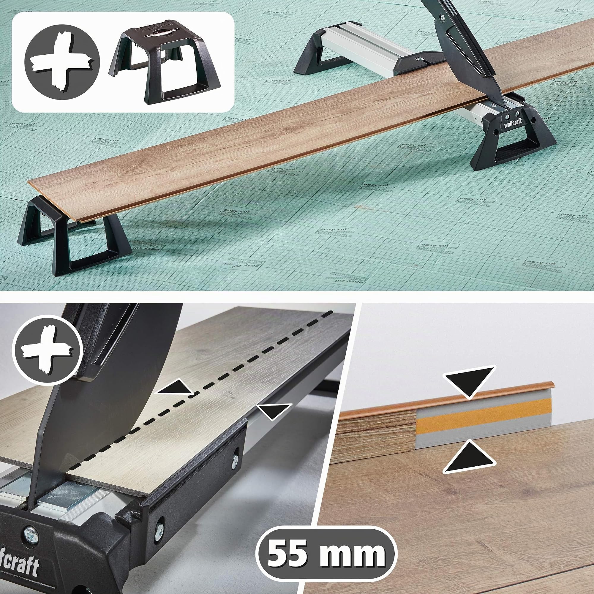wolfcraft Juego de proyecto "Transferencia de ángulos y corte de laminado" I 8658000 I Cortadora para vinilo (max 6 mm, laminado VLC 800 (max 11 mm) + Falsa escuadra para medir y transferir ángulos