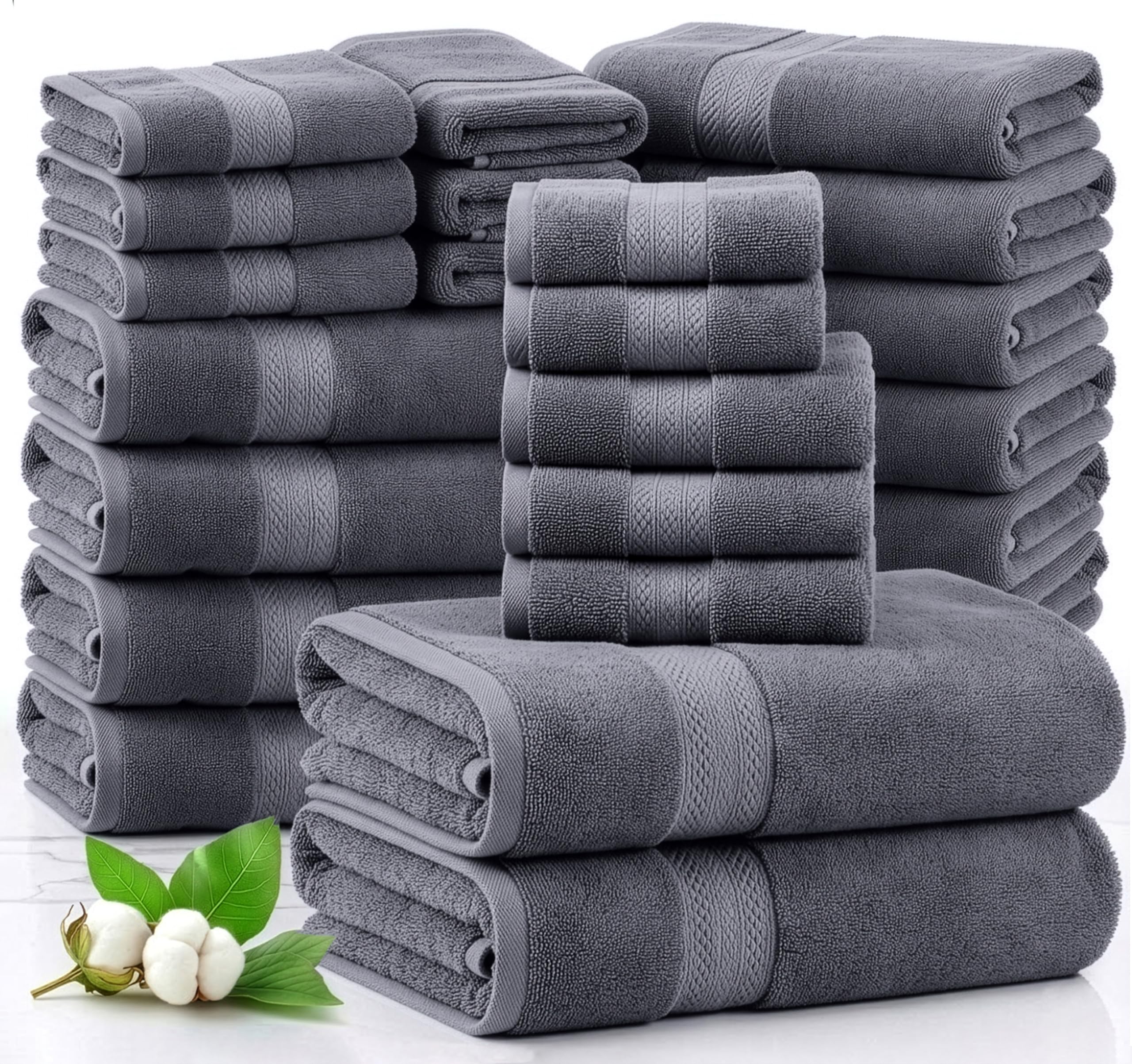 LANE LINEN 100 Cotton Bath Towels Set - 24 PCs - Durable Quick Dry Super Soft Highly Absorbent