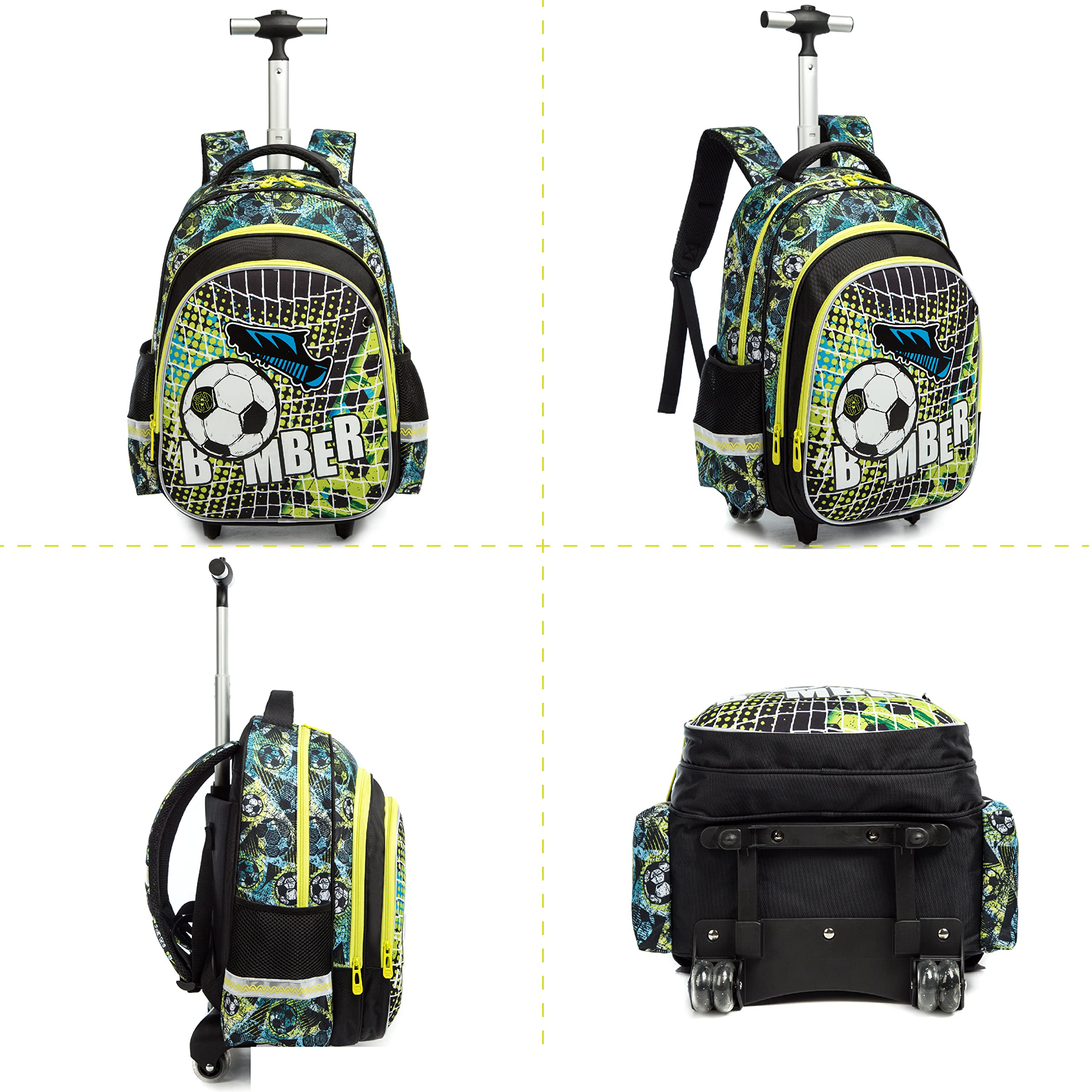 HTgroce Mochilas Escolares con Carro 16inch Mochila Escolar con Ruedas Grande Fútbol Mochilas con Carrito Escolares Mochilas Escolares Ruedas Niño 3 in 1 Grande Mochila Escolar Trolley Niños.