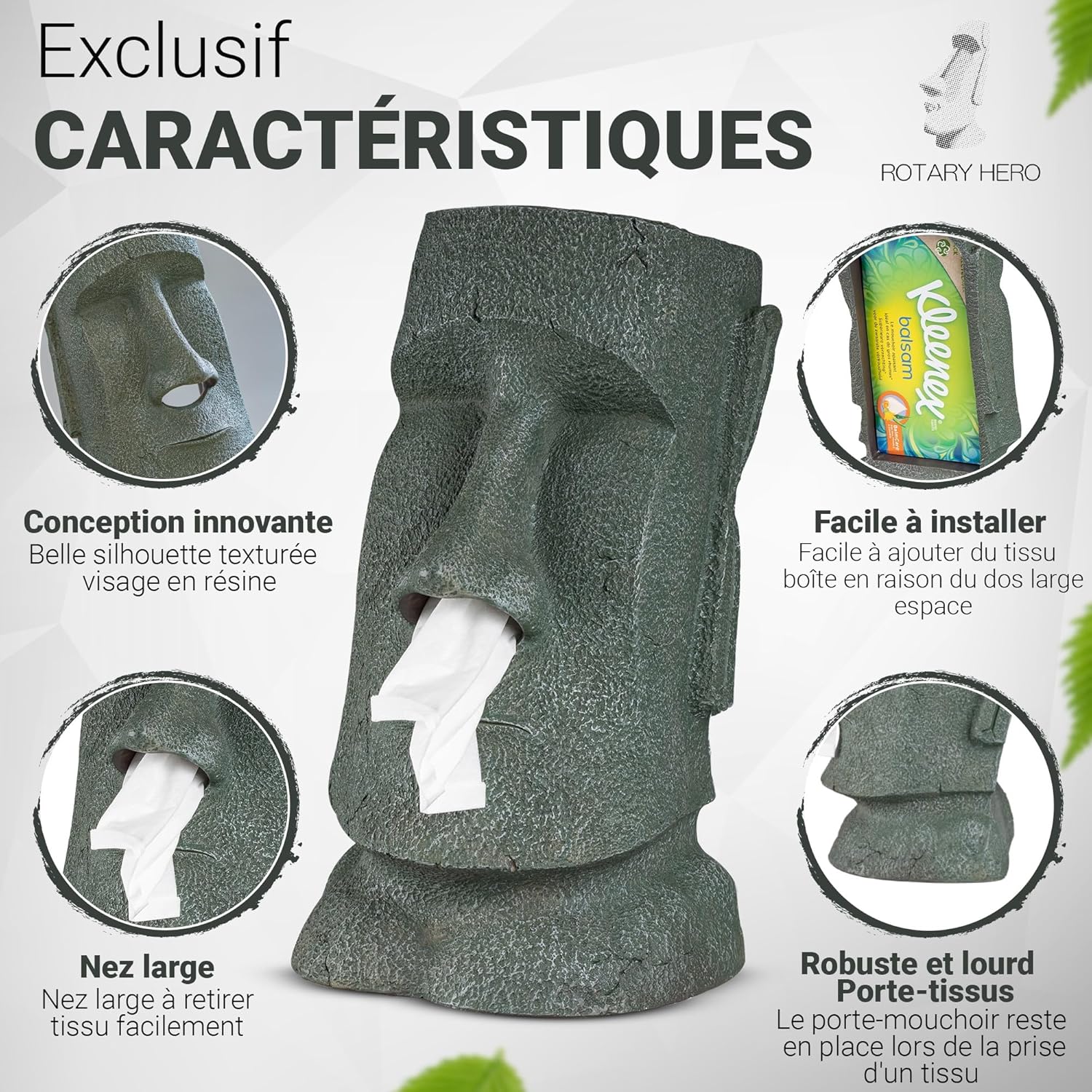 Distributeur Mouchoirs Rotary Hero Moai: Décoration Unique & Pratique - Image détaillée