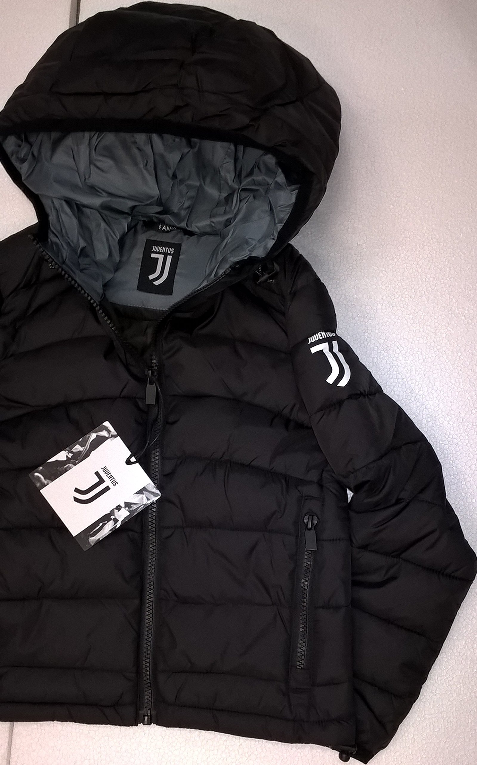 Piumino Giacca con cappuccio bambino ragazzo Juventus NUOVO LOGO bomber imbottito Juve prodotto ufficiale (NERO) (4 anni)