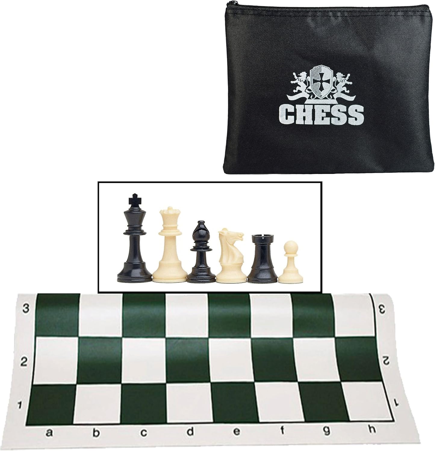 WE Games Travel Tournament Chess Set with Heavy Weighted Chess Pieces, Green Roll-up Chess Board & Zipper Pouch for Pieces, Board Games for Adults and Family Games