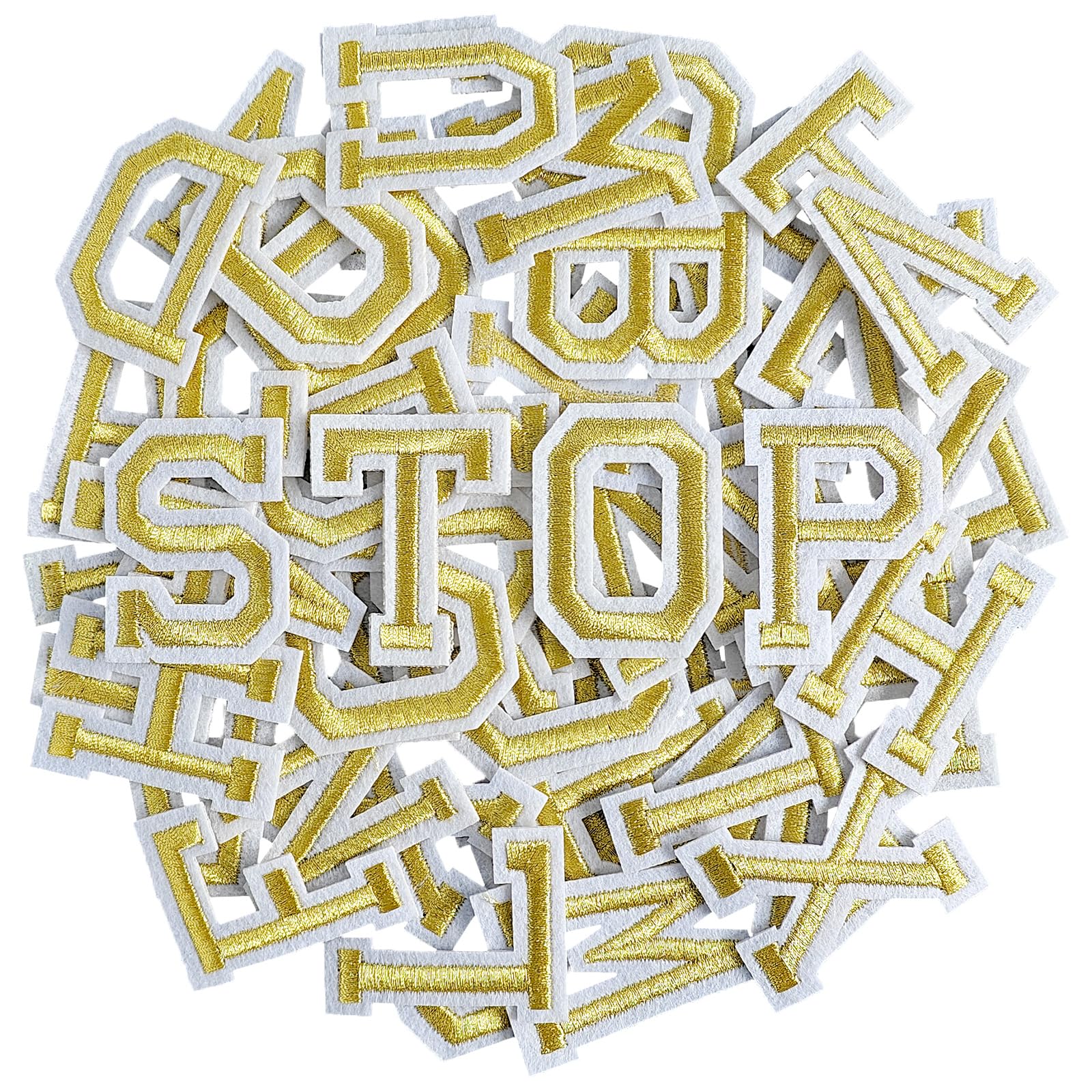 CXWLJL 52Pcs Iron on Letter Patches, Letters A-Z Embroidered Applique Patches for Clothes, Skirts, Hats, Socks, Jeans DIY Accessories - Gold