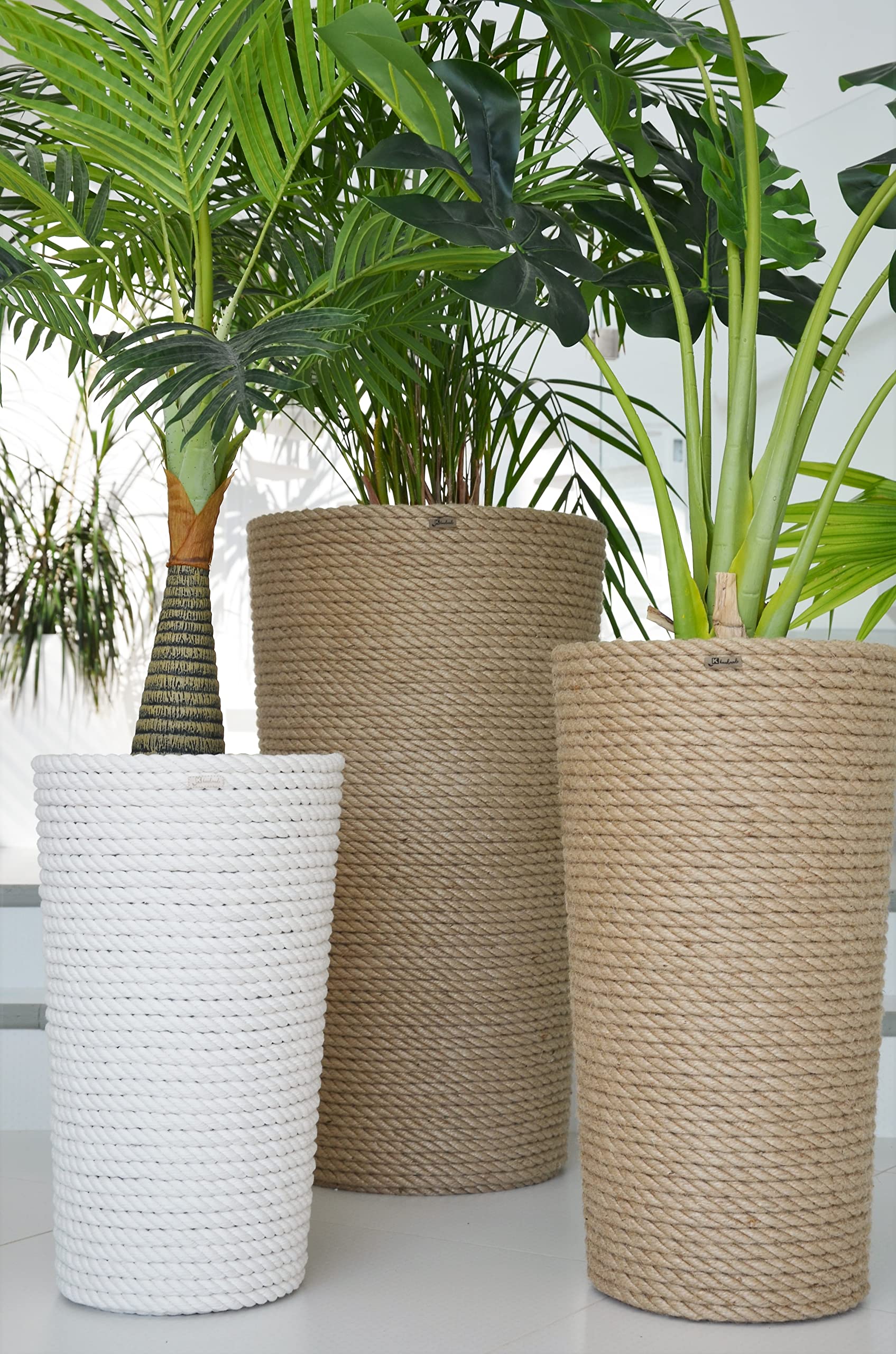 KERD Cache-Pot Haut Rond en Corde de Jute 28 cm, Style Premium (16mm), EKO Natural, Panier pour Plantes