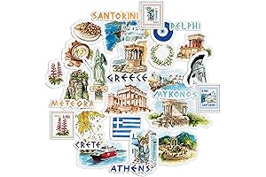 Navy Peony Idyllic Greece Travel Stickers (29 Pieces) - Watercolor, Waterproof, Country...