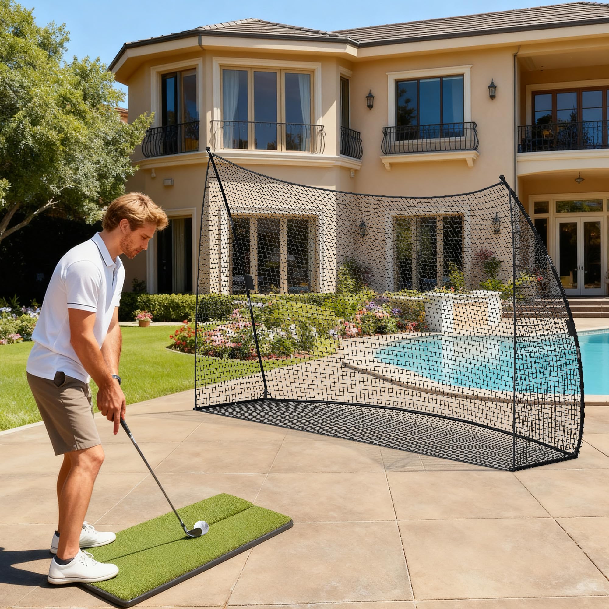 Garvee Golf Übungsnetz 305x217cm, Große Trainingshilfe für Garten & Indoor, Stabiles Abschlagnetz mit Eisenrahmen & PE-Netz, Profi Golf Sport-Equipment, Schwarz