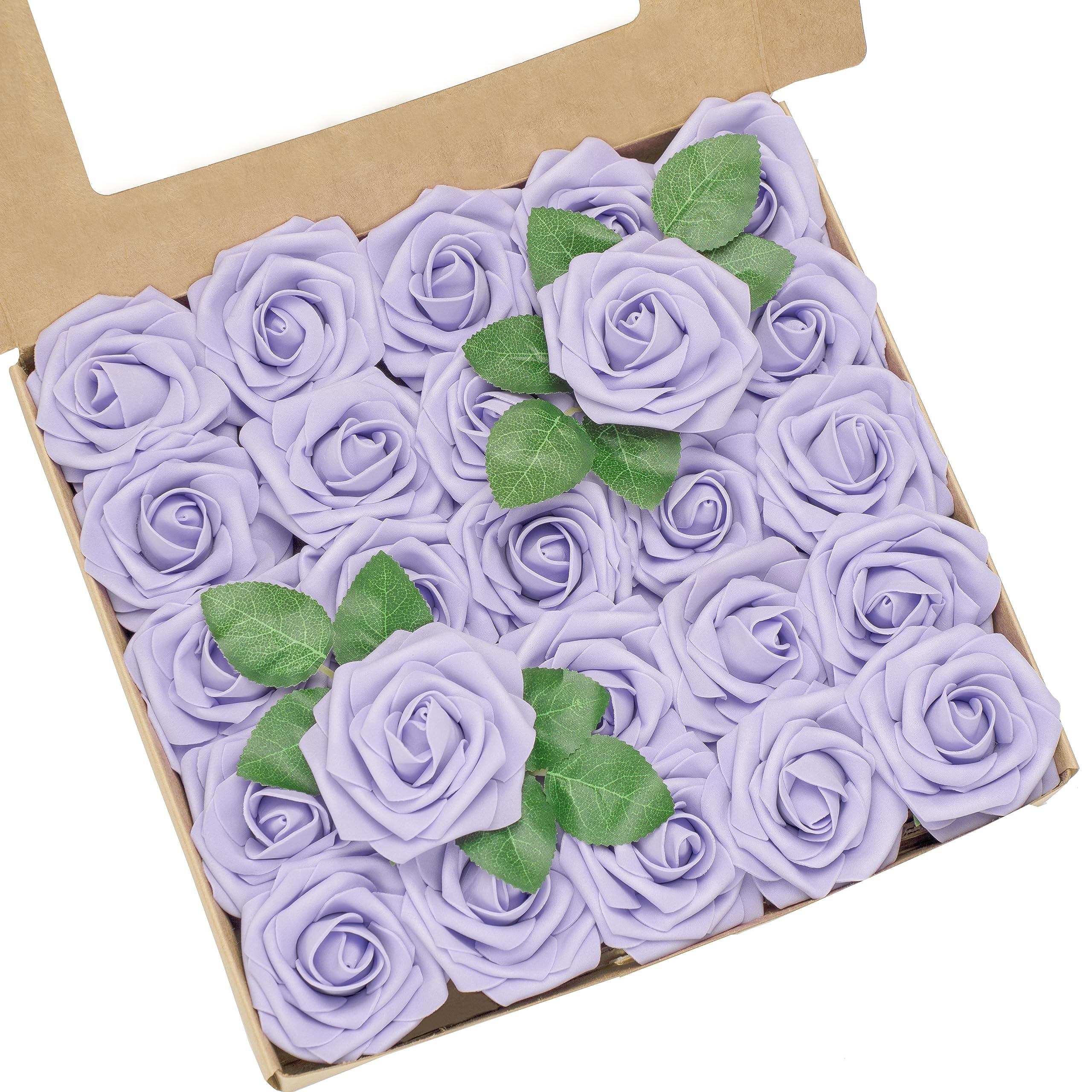 Artificial Flowers 25pcs Real Looking Pale Purple Artificial Rose with Stems for DIY Wedding Bouquets Centerpieces Arrangements Bridal Shower Party Home Decorations — image 1