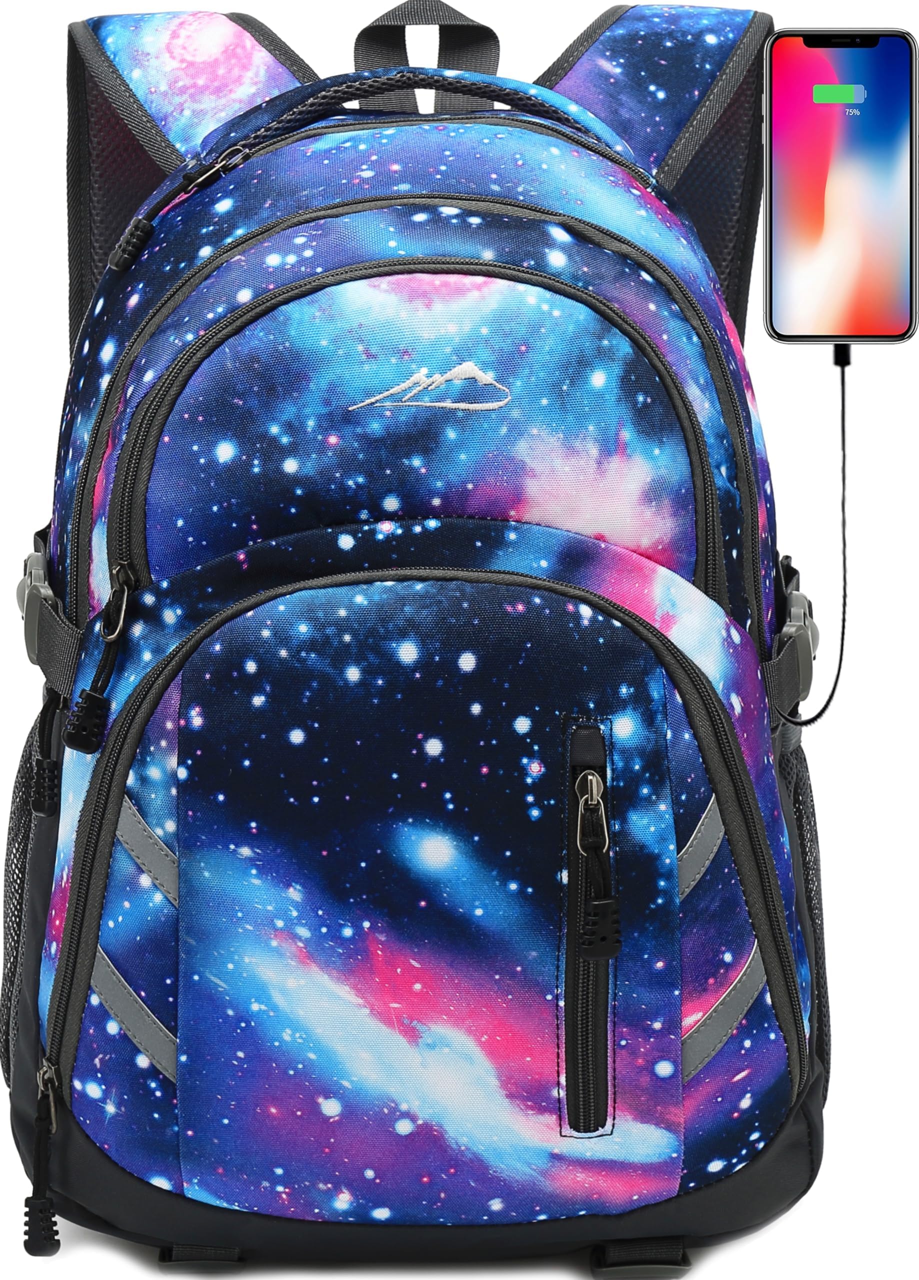 ProEtrade Backpack Bookbag for College Laptop Travel,Fit Laptop Up to 15.6 inch with USB Charging Port Multi Compartment Anti theft, Gift for Women Men (Galaxy)