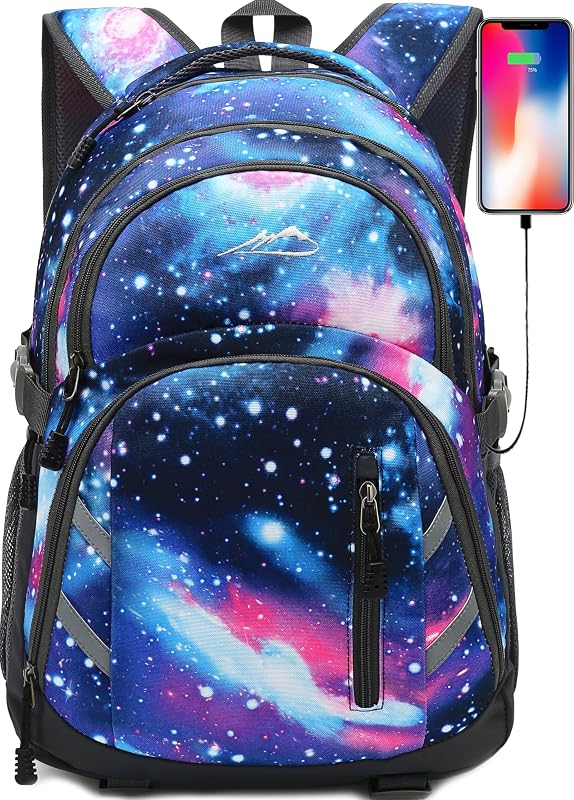 ProEtrade Mochila para viajes universitarios, portátil de hasta 15,6 pulgadas con puerto de carga USB, múltiples compartimentos, antirrobo, regalo para mujeres y hombres (Galaxy)