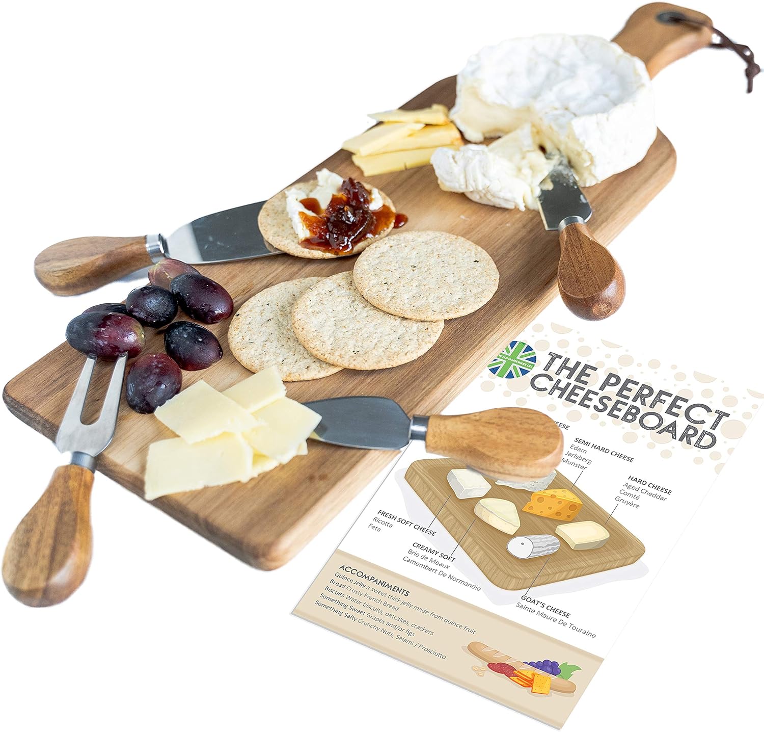 Fеаturеd Prоduсt Luxury Acacia Cheese Board Wooden Cheese Serving Platter With Matching Acacia Wood Cheese Knife Set By Cotswold Homeware Co. PLUS FREE Exclusive Cheese Board Guide
