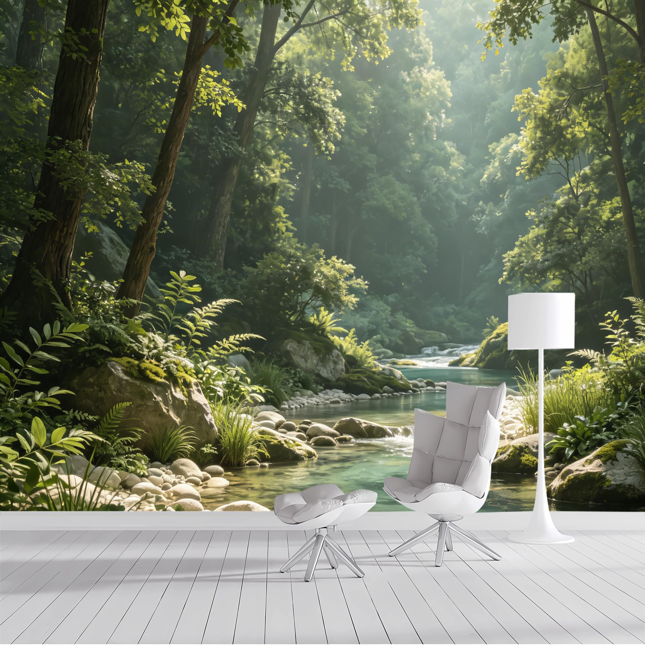 Custom Size Wall Mural Forest River Landscape Morning Sunlight Nature Scenery SelfAdhesive Wall Fabric Removable Peel and Stick Wallpaper Wall Decor for Living Room Bedroom Bathroom