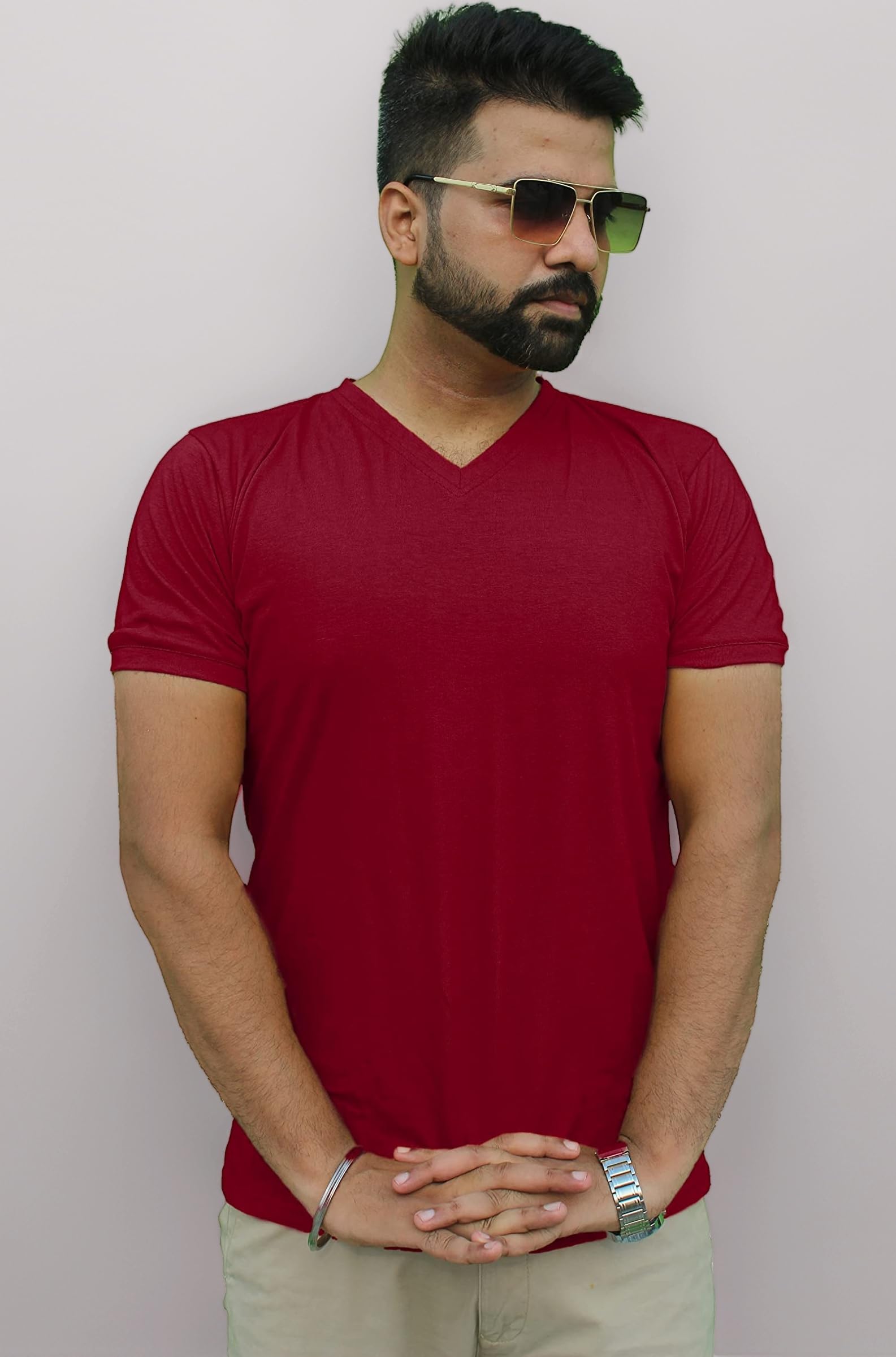 Solid Men V-Neck Plain Tshirt for Men's