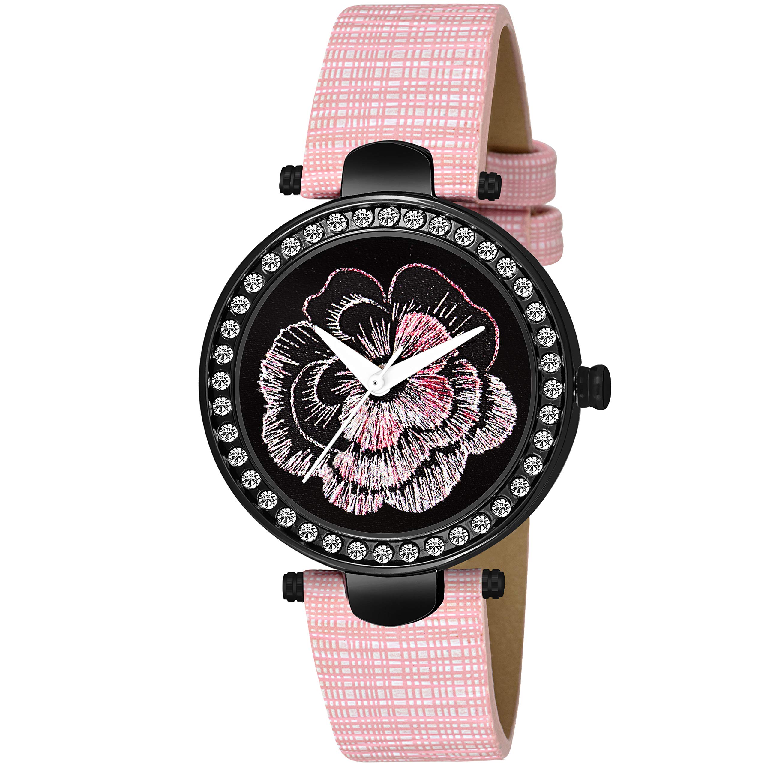 J JAMVAISpeedmaster Analog Women's Watch (Black) Dial Pink Quartz Colored Strap (MT-301-1_Pink)