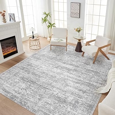 Area Rug Living Room Rugs - 9x12 Abstract Large Soft Indoor Washable Rug Neutral Modern Low Pile Carpet for Bedroom Dining Room Farmhouse Home Office - Vintage Grey