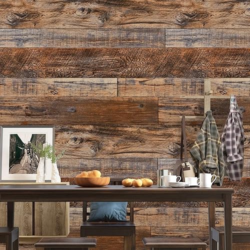 Miniatura 5 de WENMER Papel tapiz autoadhesivo de madera marrón de 23.6 x 394 pulgadas, papel tapiz autoadhesivo de tablones de madera para gabinetes, encimeras,