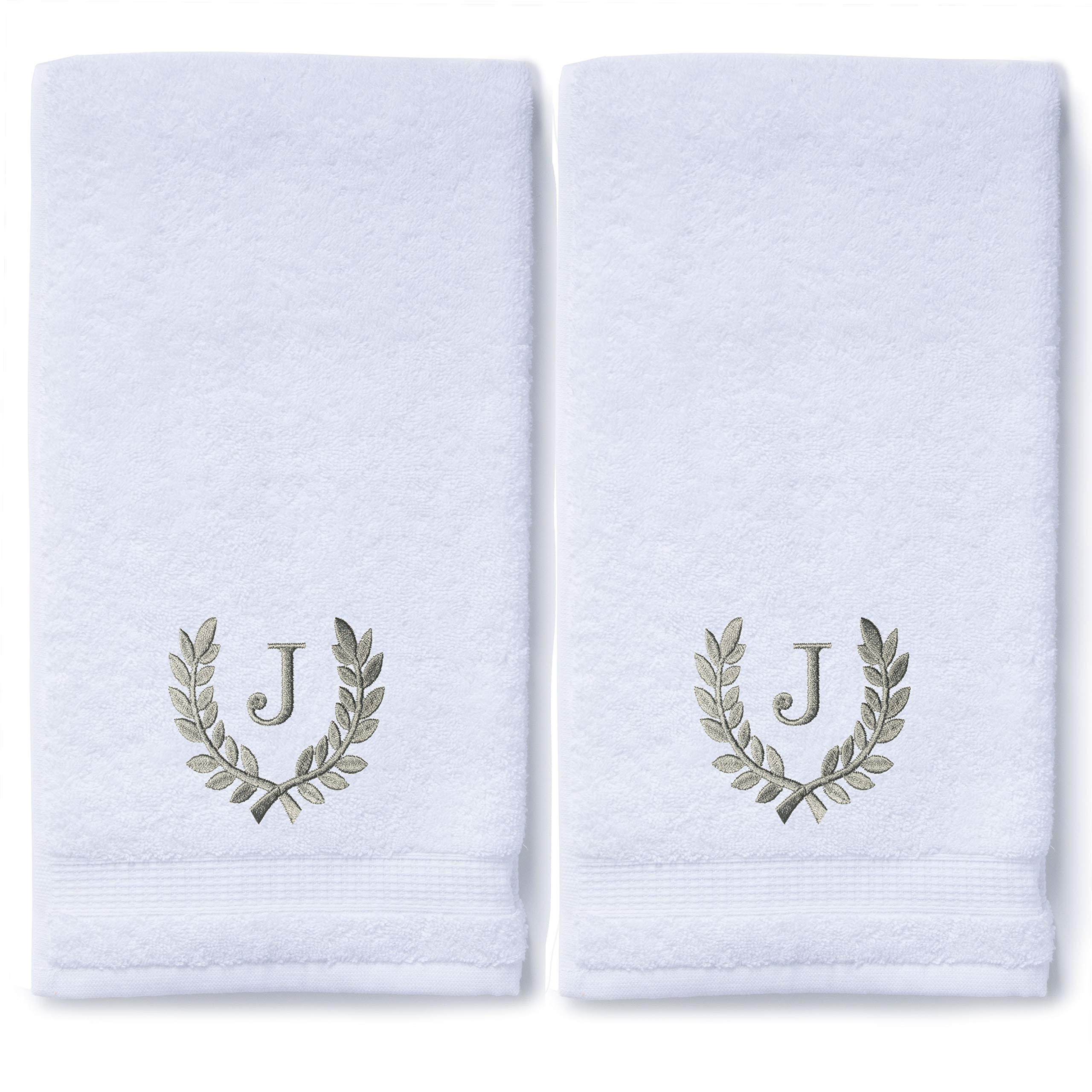 Toallas de mano Monogrammed para baño y cocina | regalo personalizado para bodas y novias | Toalla turca de lujo personalizada | Colección Spa, gran tamaño, 16 x 30 pulgadas, juego de 2