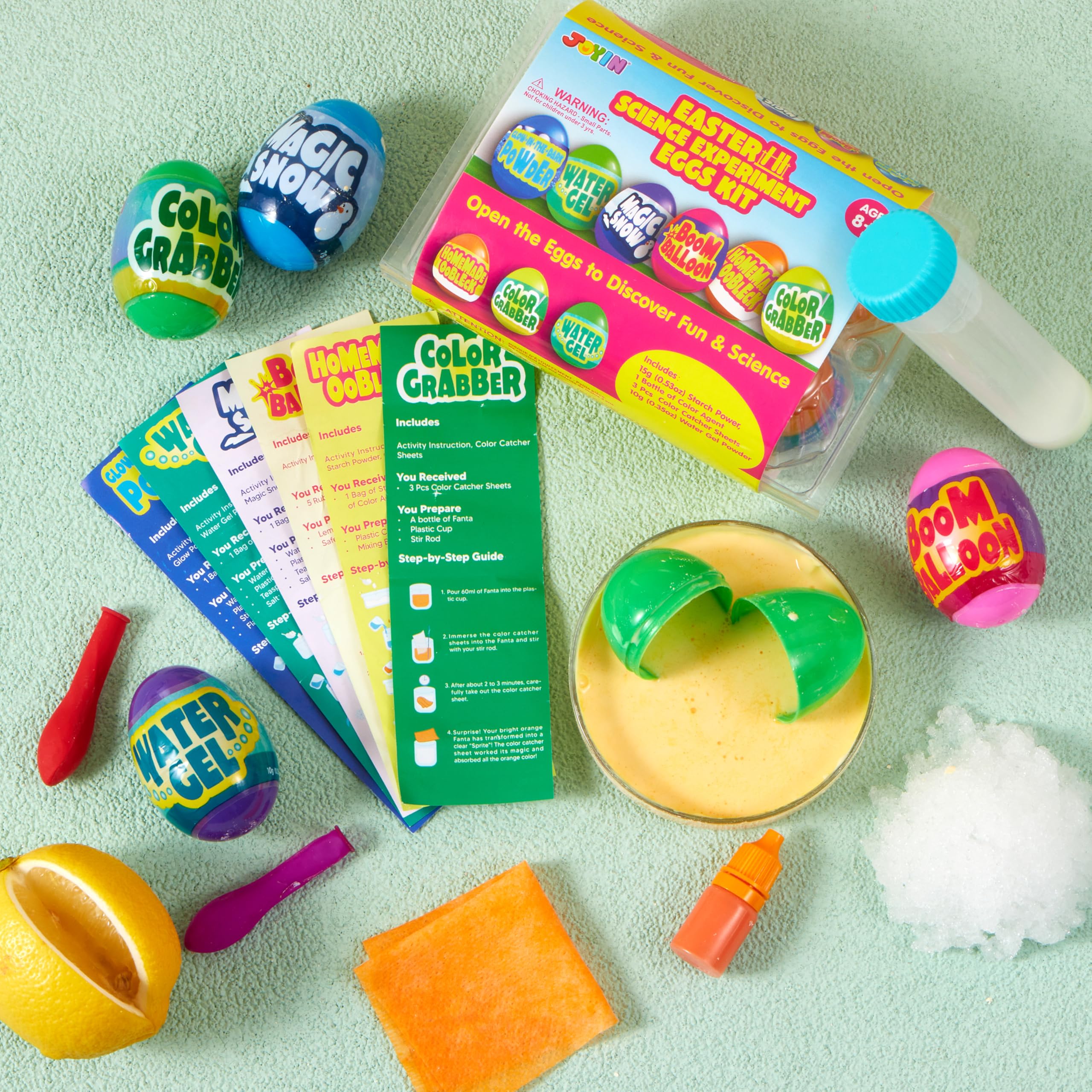 JOYIN Lot de 6 œufs de Pâques pré-remplis avec jouets, œufs de Pâques en plastique avec expérience scientifique, remplissage de panier de Pâques pour garçons et filles, cadeaux de fête sur le thème de