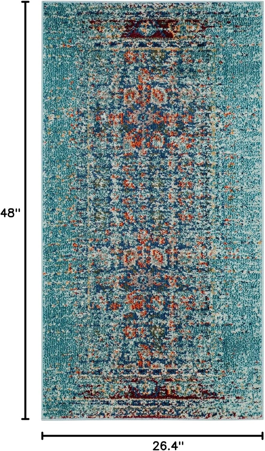 SAFAVIEH Monaco Collection Accent Rug - 2'2" x 4', Blue & Multi, Boho Abstract Distressed Design, Non-Shedding & Easy Care, Ideal for High Traffic Areas in Entryway, Living Room, Bedroom (MNC208J)