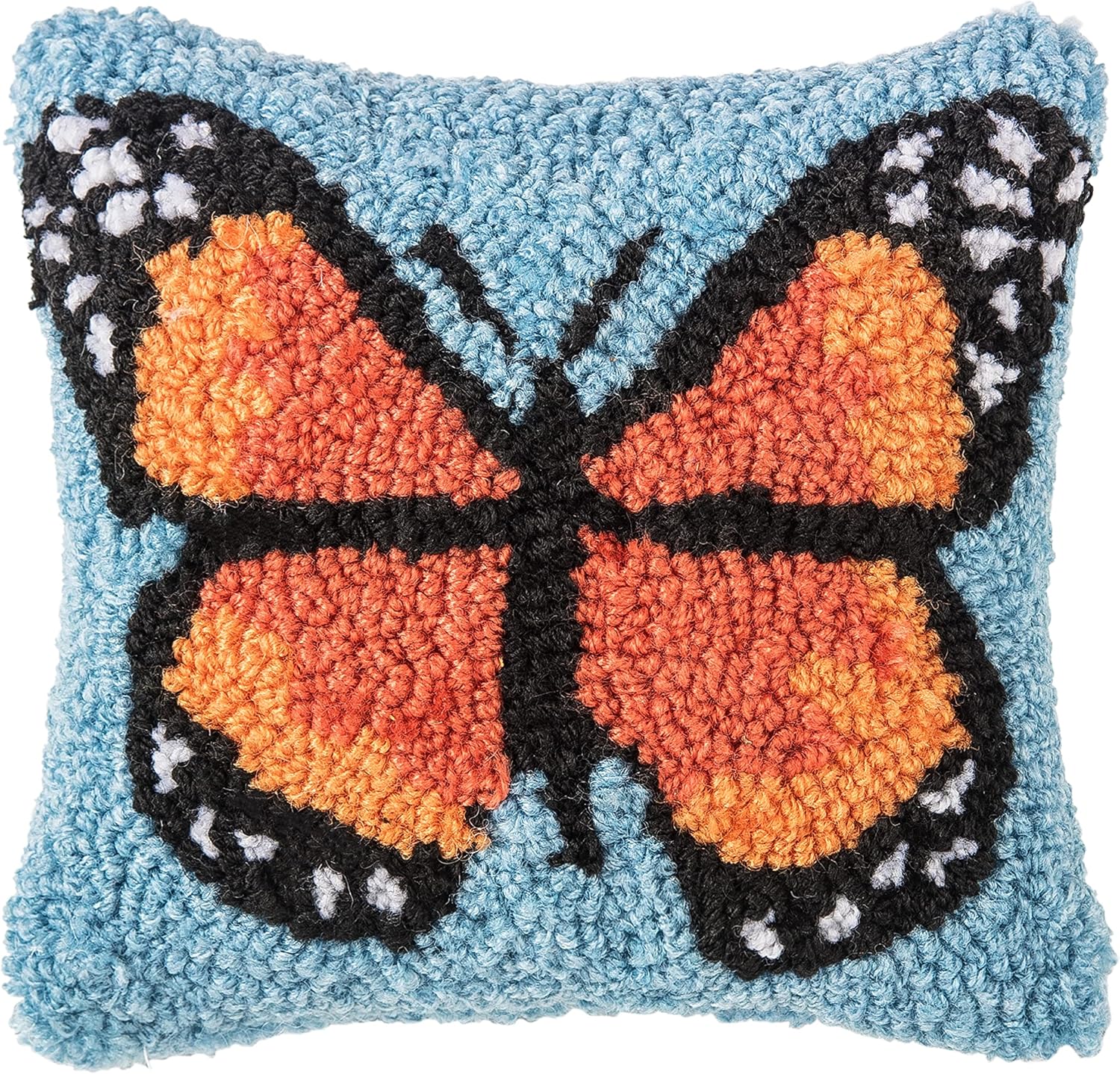 C&F Home Blue Butterfly Hooked 8" x 8 Small Petite Accent Pillow 8" x 8" Decorative Small Petite Accent Covers for Couch and Bed 8" x 8" Blue & Yellow