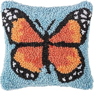 C&F Home Monarch Butterfly Hooked 8" x 8 Small Petite Accent Pillow 8" x 8" Decorative Small Petite Accent Covers for Couch and Bed 8" x 8" Orange & Blue