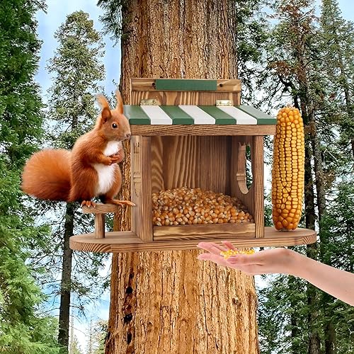 Miniatura 6 de Comedero de ardillas de madera carbonizada, decoración de jardín, alimentador de ardilla al aire libre, alimentador de ardilla de madera duradero,
