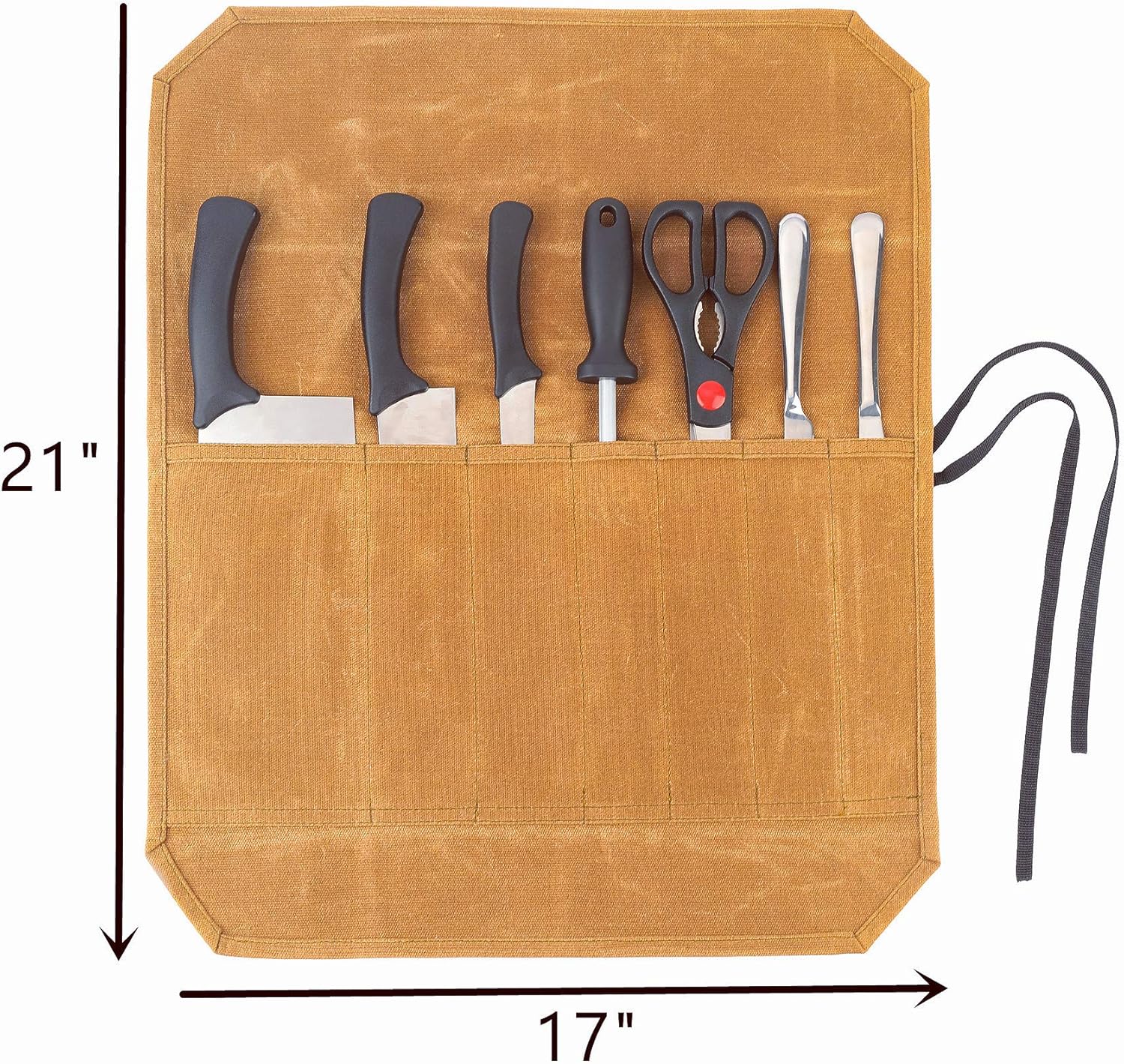 Knife Cases Organizer-Durable Waxed Canvas Construction-7 Pockets-16 oz (Khaki): Home & Kitchen