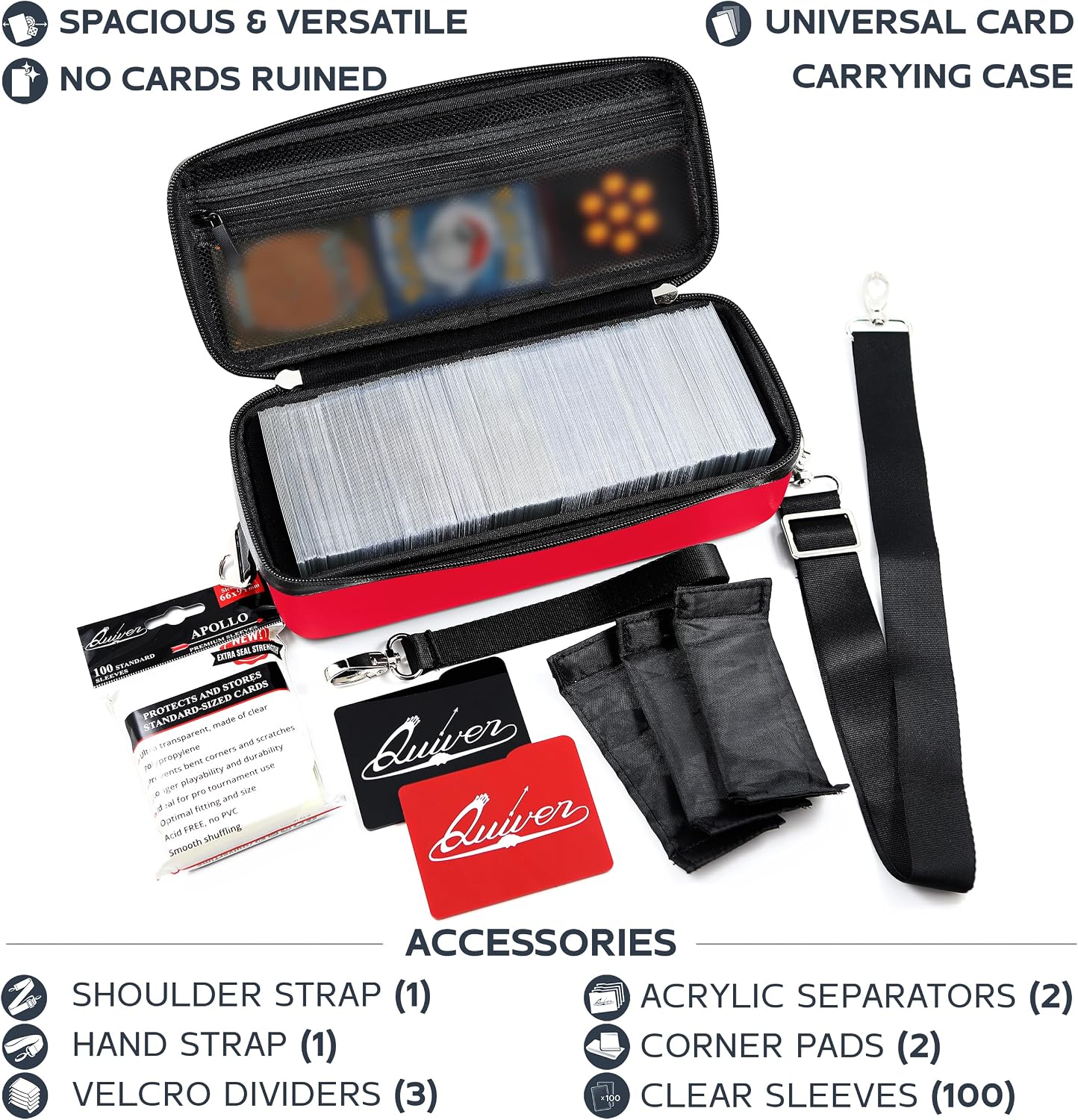Quiver Time Red Bolt Card Carrying Case fits PM Cards and other TCG Games - Storage Bag for Playing/Trading Cards and Deck Box (Straps, Dividers & 100 Apollo Card Sleeves) image 3