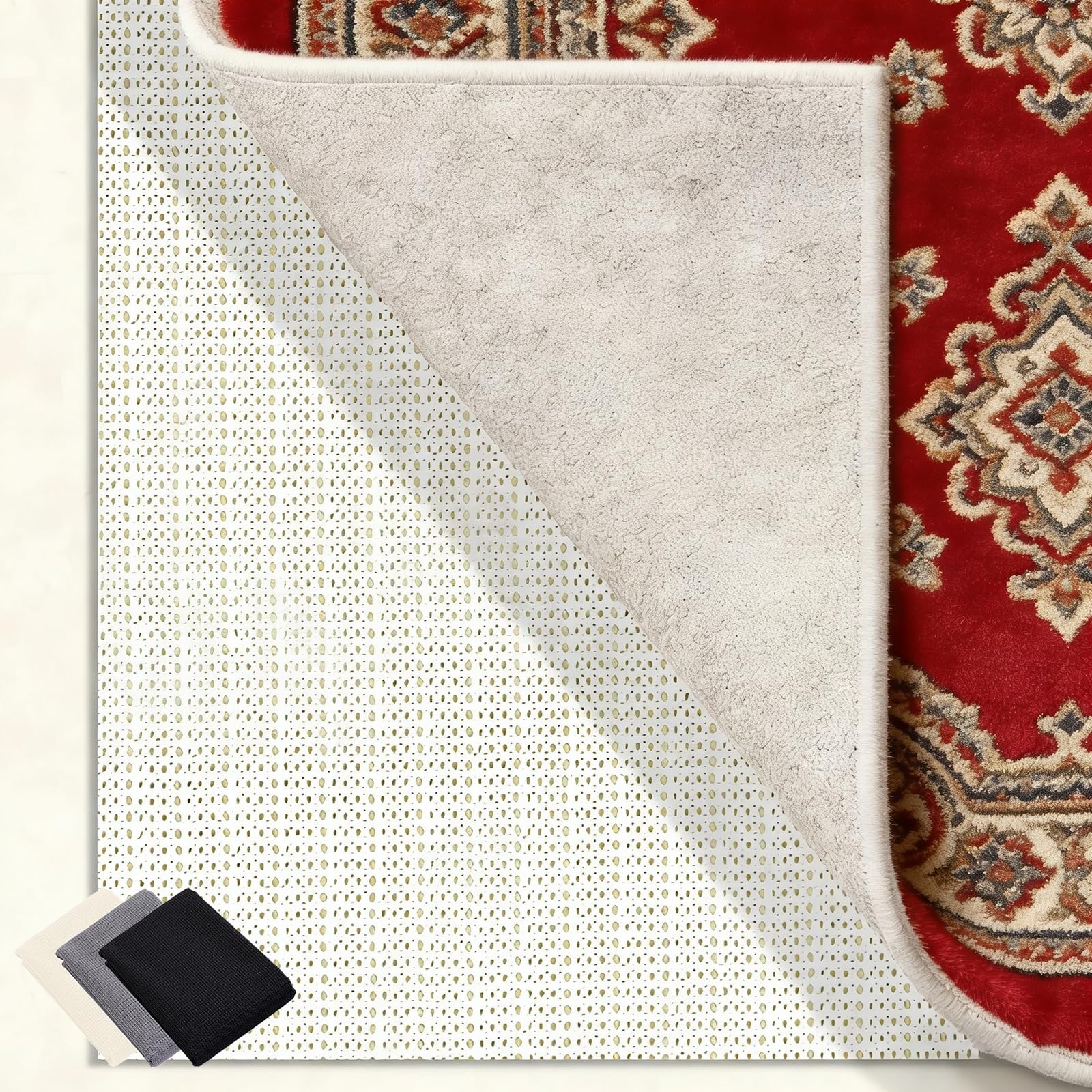 Tapis antidérapant 200x280 cm lavable et découpable pour tous sols blanc