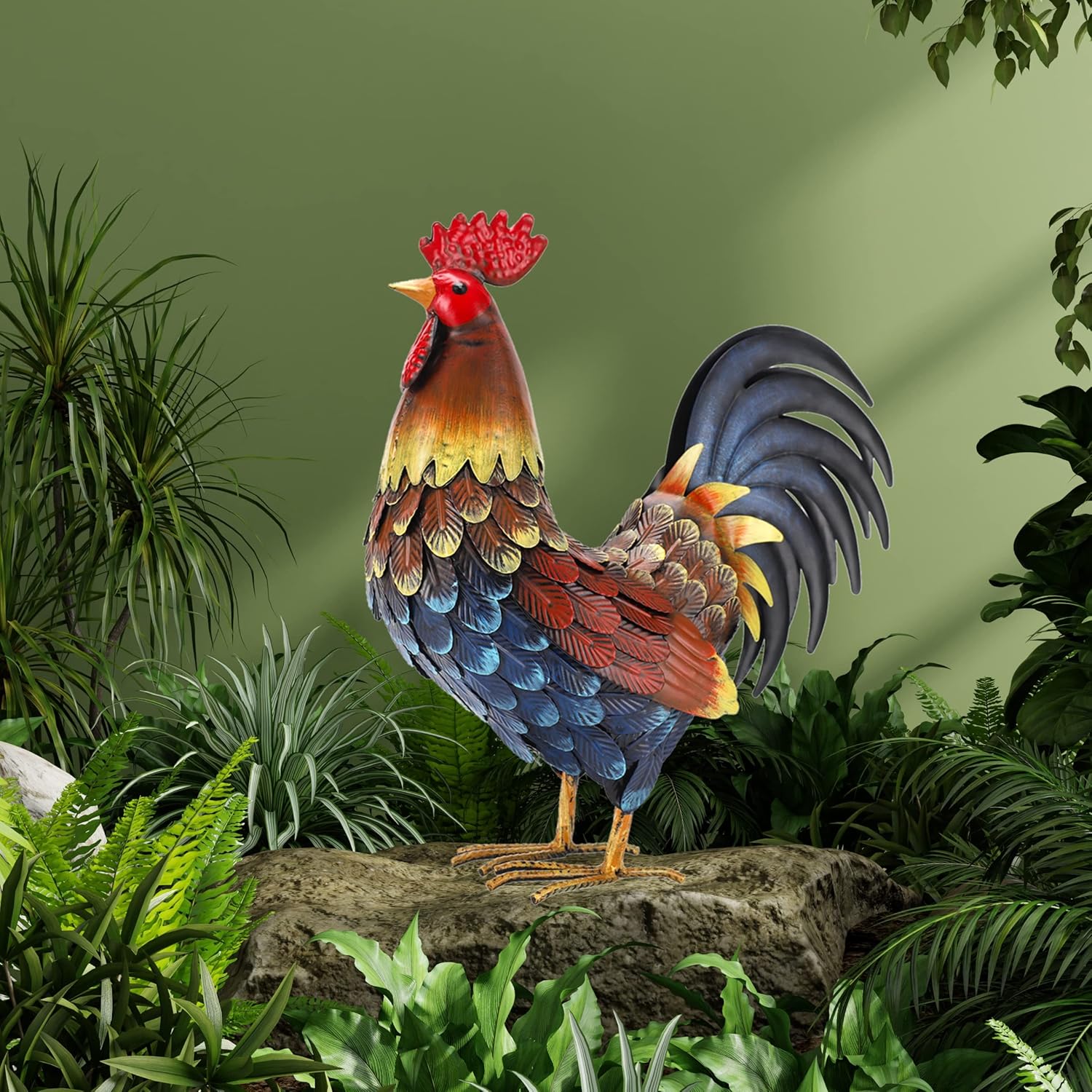 Handmade Multicolor Metal Rooster Garden Statue