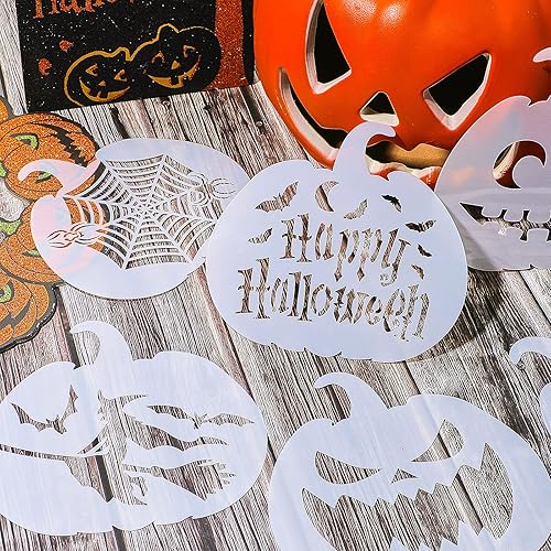 Miniatura 4 de Plantillas decorativas de calabazas de Halloween de 16 piezas de plantillas de calabaza de plástico reutilizables de dibujo de calabaza plantillas