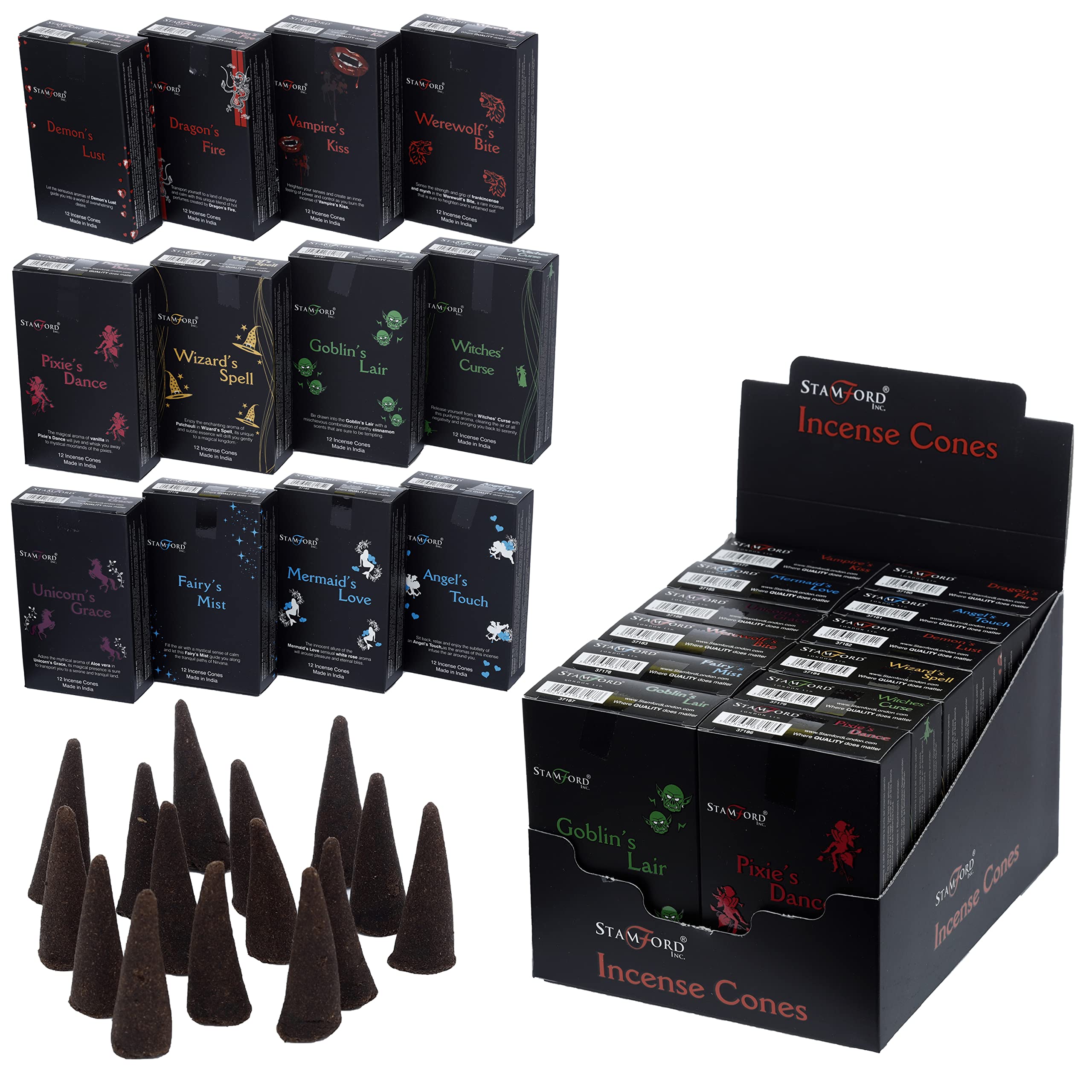 Stamford Floral Variety Wierook Kegels Set - 12 Verpakkingen X 15 Kegels - Diverse Geuren
