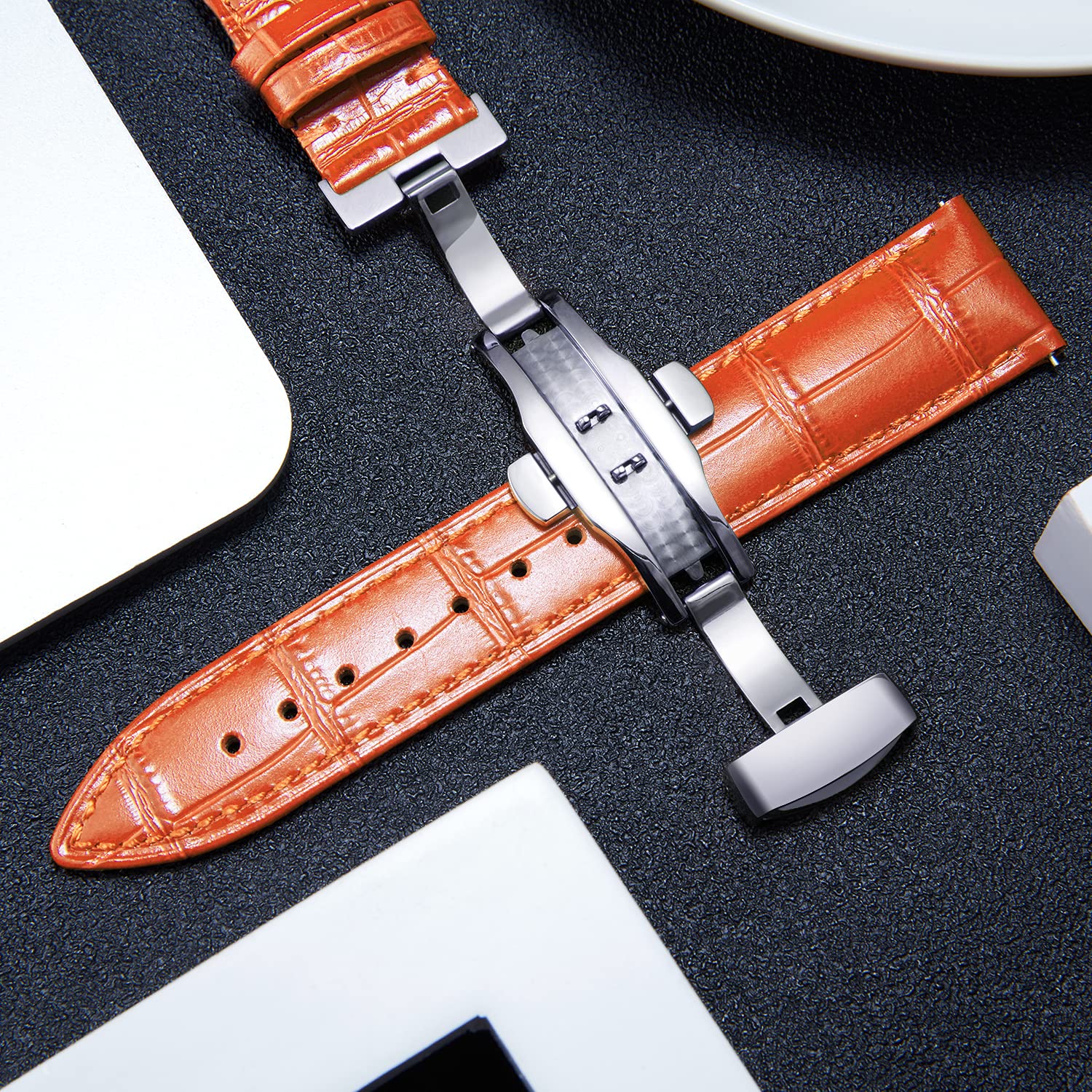 BINLUN Leather Watch Bands Replacement Alligator Pattern Watch Strap for Men Women with Silver/Gold/Rose Gold Butterfly Deployment Buckle 12mm 13mm 14mm 16mm 17mm 18mm 19mm 20mm 21mm 22mm 23mm 24mm — view 4