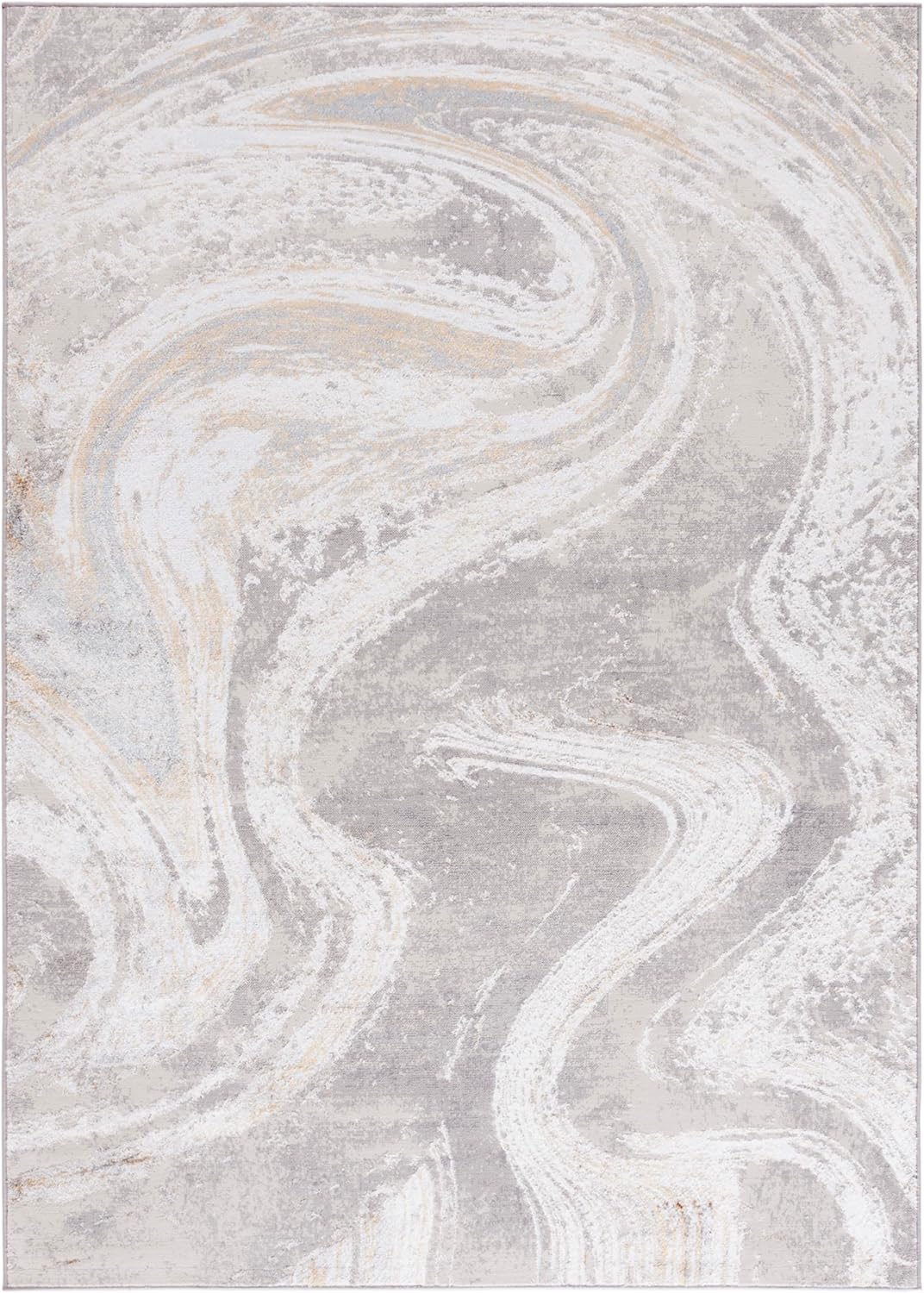 Grey and Gold Abstract Synthetic Area Rug, 5'5" x 7'7"