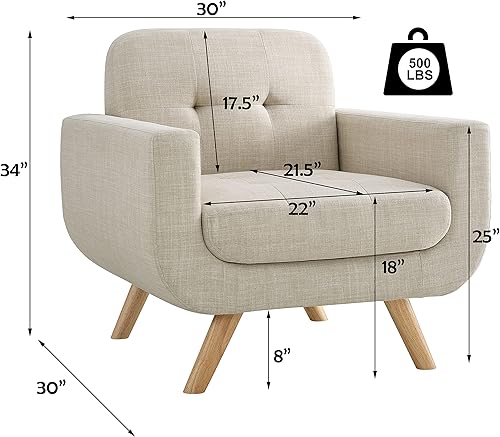 Miniatura 33 de Rosevera Elena - Sillón contemporáneo con tapicería de lino, muebles de sala de estar, color beige Beige,Gris,Beige