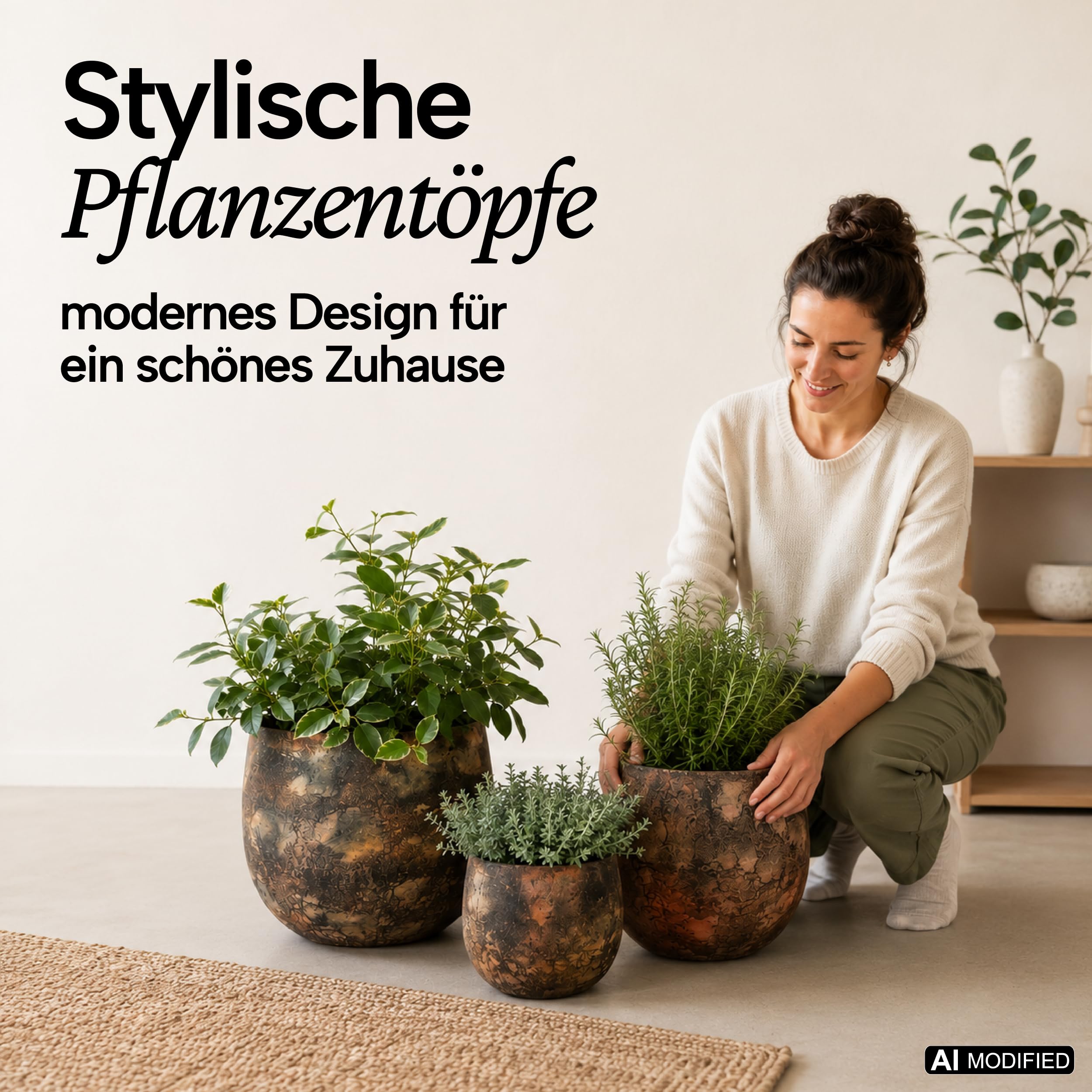 NATIV Pflanztöpfe Metall, 3er-Set, Kupfer-Bronze, strukturierte Optik