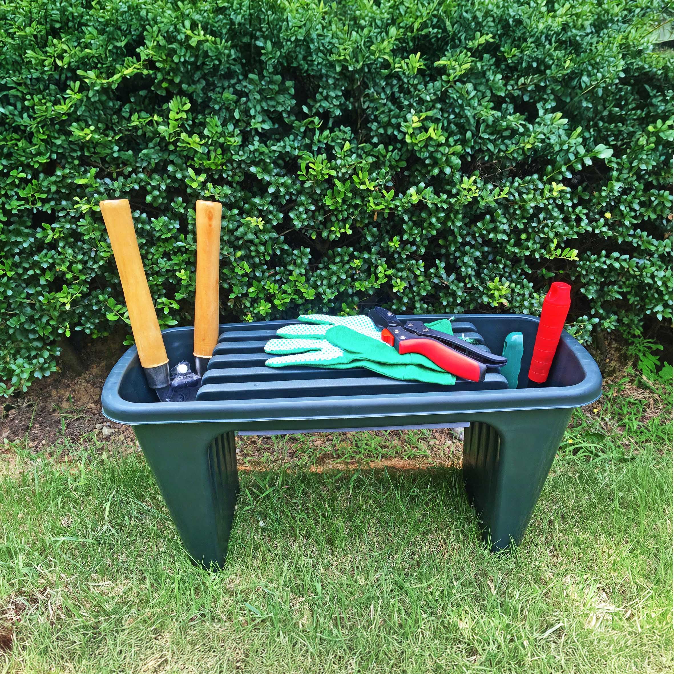 Spetebo Ławka ogrodowa z tworzywa sztucznego zielona – 60 x 30 cm – stołek roboczy z wyściółką na kolana – taboret ogrodowy na kolana, akcesoria do prac ogrodowych, ochrona kolan, narzędzie robocze