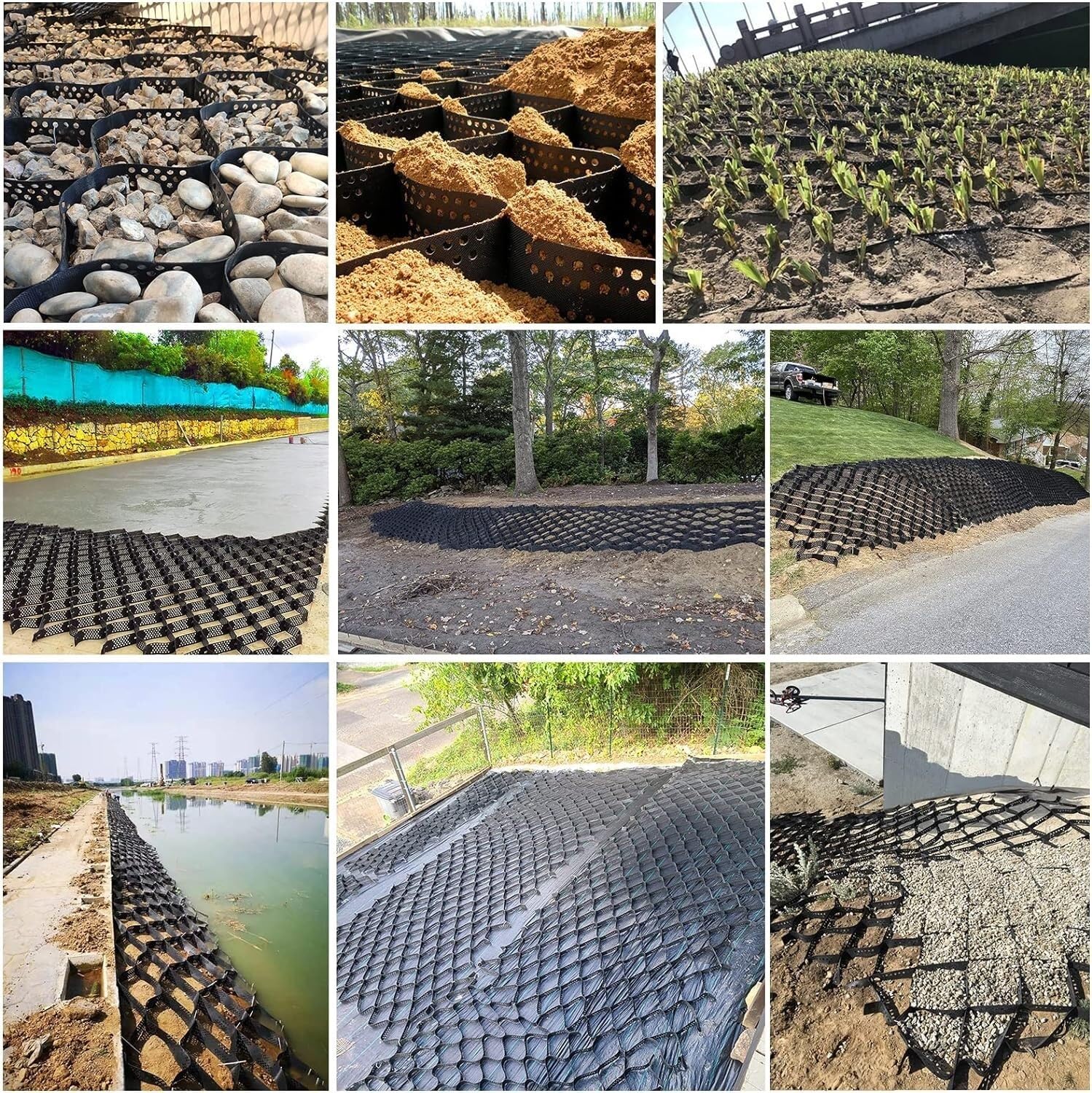 Układarka żwirowa do podjazdów, chodników i stoków, kratki żwirowe w wielu rozmiarach (5 x 7 m) dla lepszej stabilności i drenażu