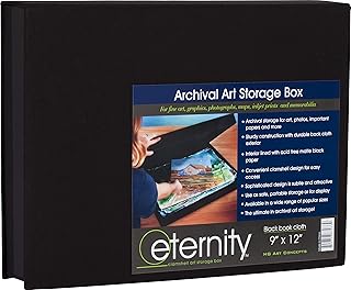 HG Concepts Art Photo Storage Box Eternity Archival Clamshell Box For Storing Artwork, Photos & Documents Deluxe Acid-Free Sturdy & Lined With Archival Paper - [Black - 9" x 12"]