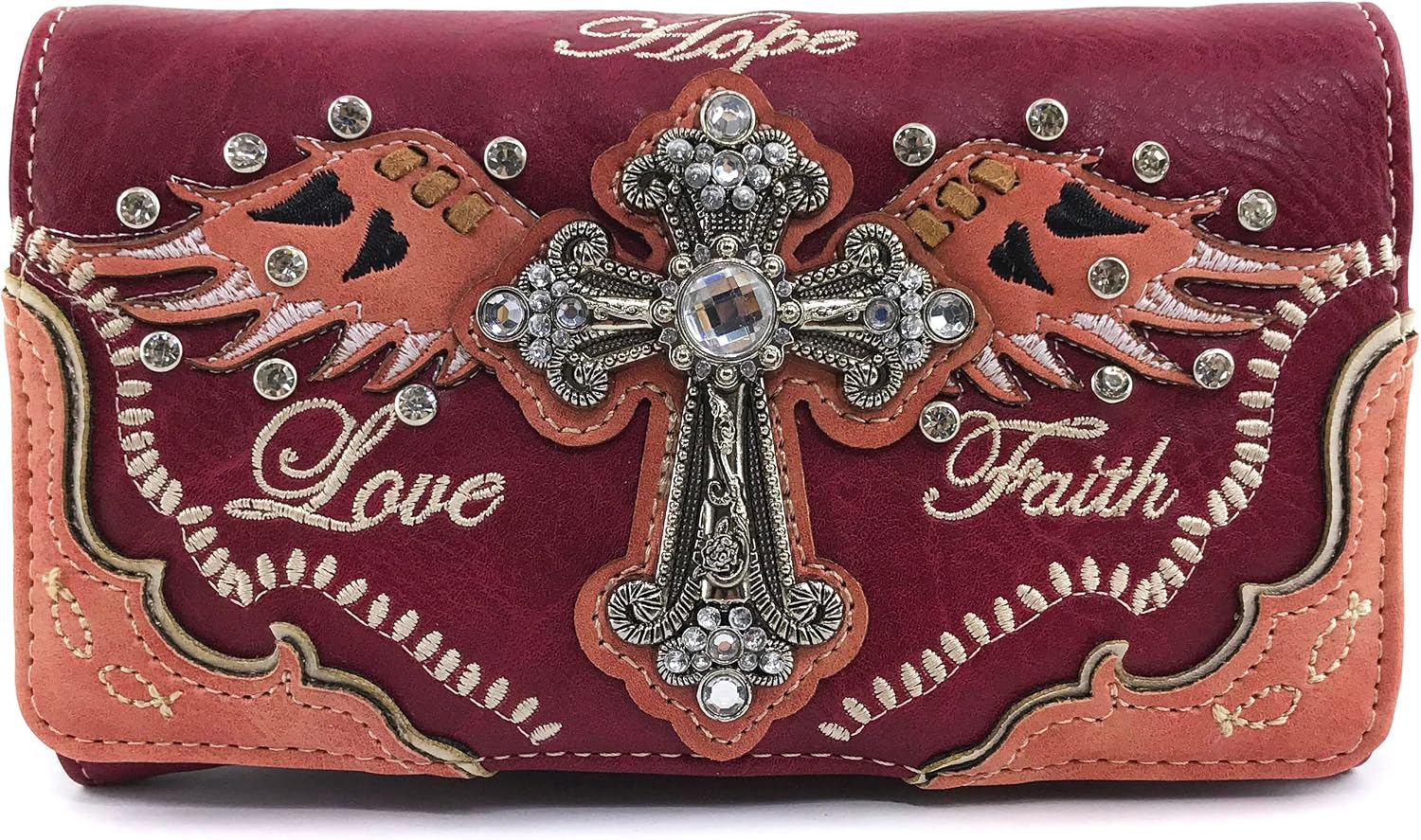 Justin West Cross Angel Wings Love Faith Hope Embroidery CCW Concealed Carry Shoulder Purse Messenger