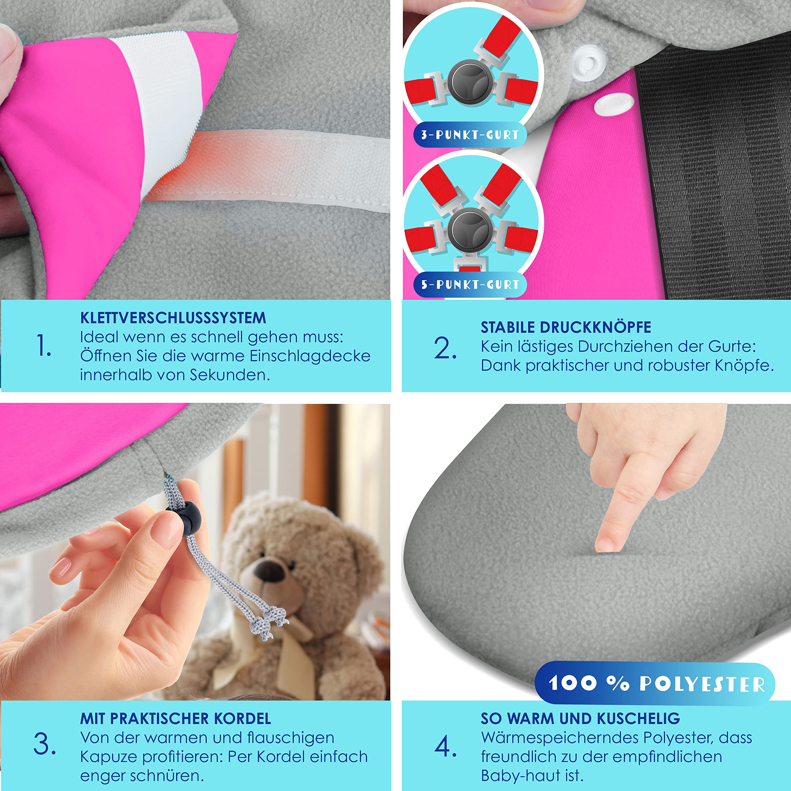 KIDIZ® Baby Einschlagdecke Babyschale Winter Herbst Babydecke mit Tasche Universal Fußsack kompatibel mit Maxi-Cosi, Römer, Buggy, Kinderwagen & Autositz isolierend gegen Wind, Nässe & Kälte