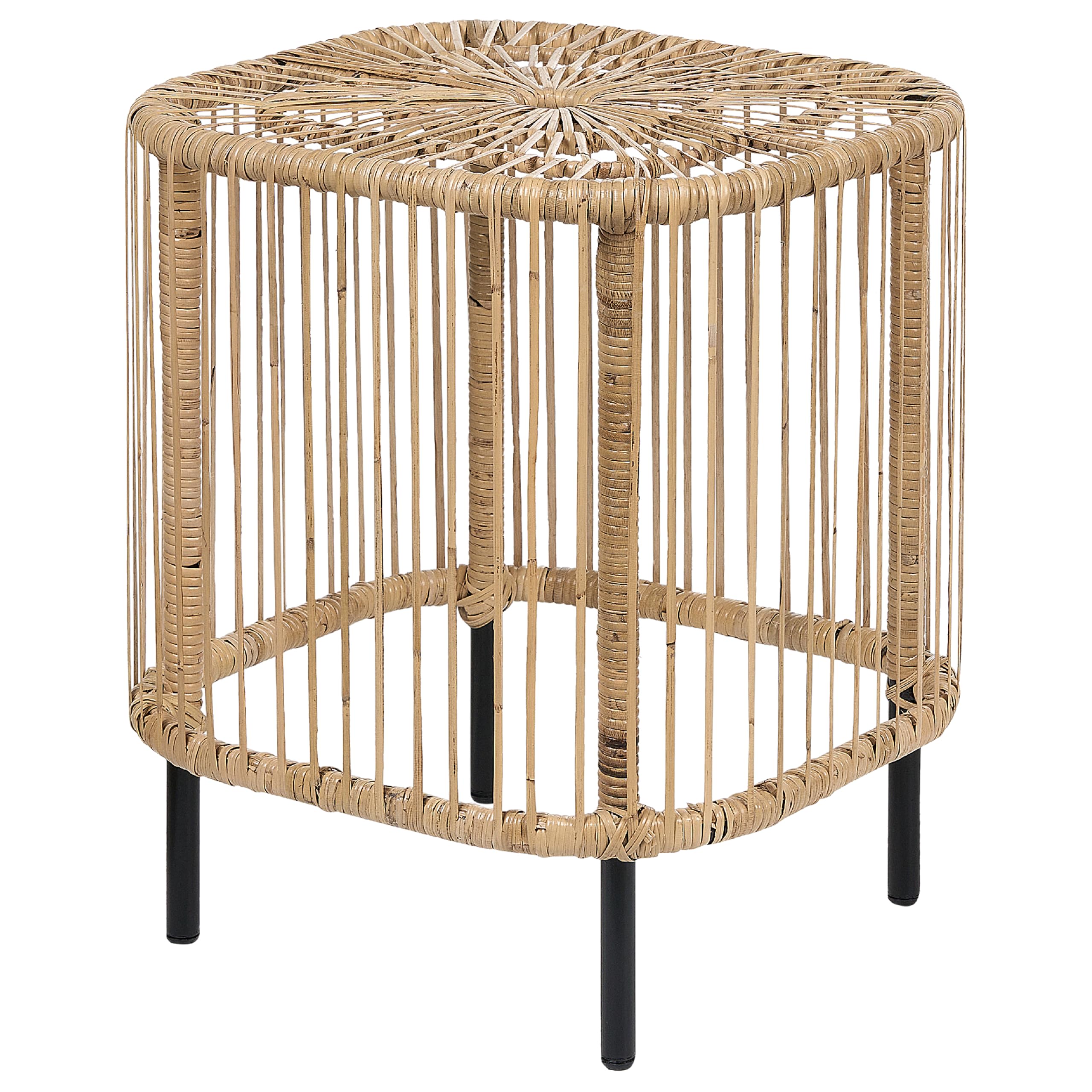 Zestaw dwóch stolików kawowych ogrodowych rattanowy metalowe żelazne nóżki boho naturalny Cesantica