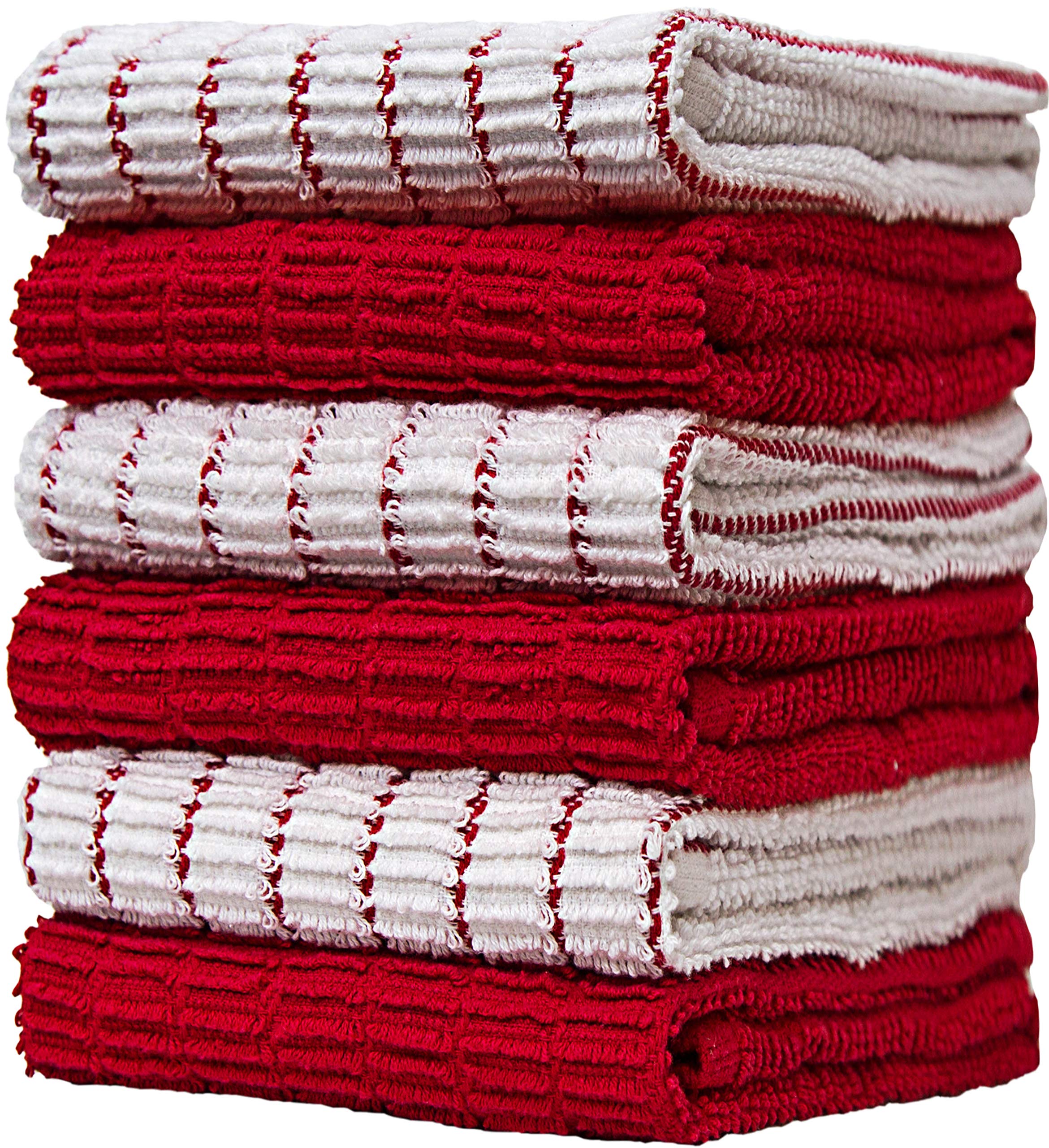 6er Pack große Geschirrhandtücher / 16” x 26” / 40 x 71 cm / 3 x garngefärbtes Koch-Webmuster + 3 x einfarbig / Baumwoll-Handtücher / Set aufeinander abgestimmte Küchenhandtücher / Edel & weich (Rot)