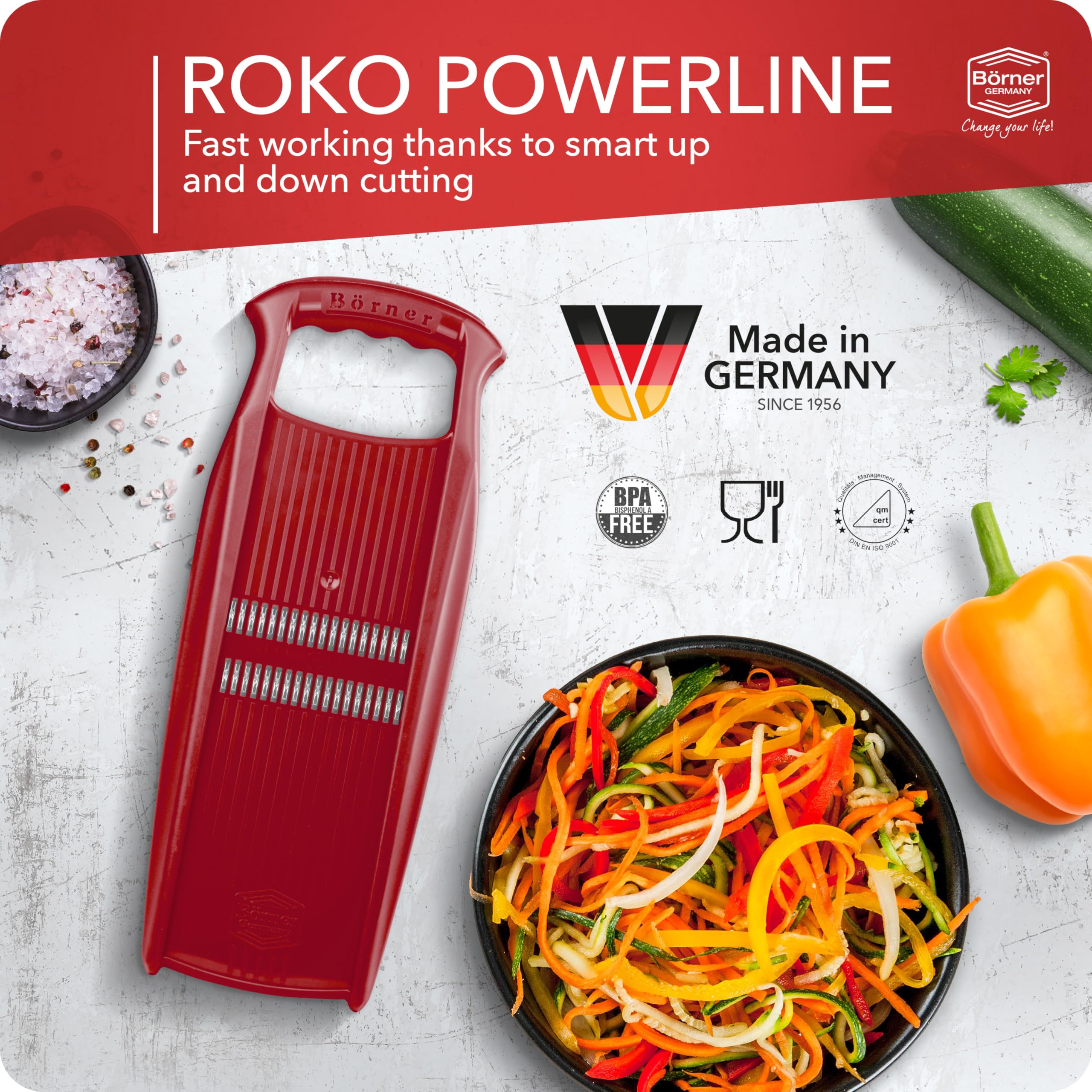 Börner Affettaverdure Roko PowerLine - Mandolina Per Taglio Julienne, Verde, Made In Germany - Foto 9