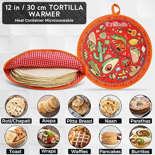 Miniatura 5 de Tortillada - Calentador de tortilla de 12 pulgadasrecipiente de calor para microondas hecho de algodónpoliéster (rojo)