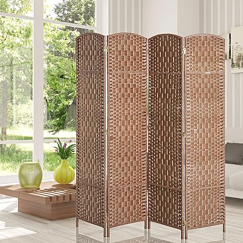 Miniatura 6 de HOMCOM Room Divider, 4 Panel Folding Privacy Screen, 6FT Tall Portable Wicker Weave Partition Wall Divider for Bedroom, Home Office, Natural Madera