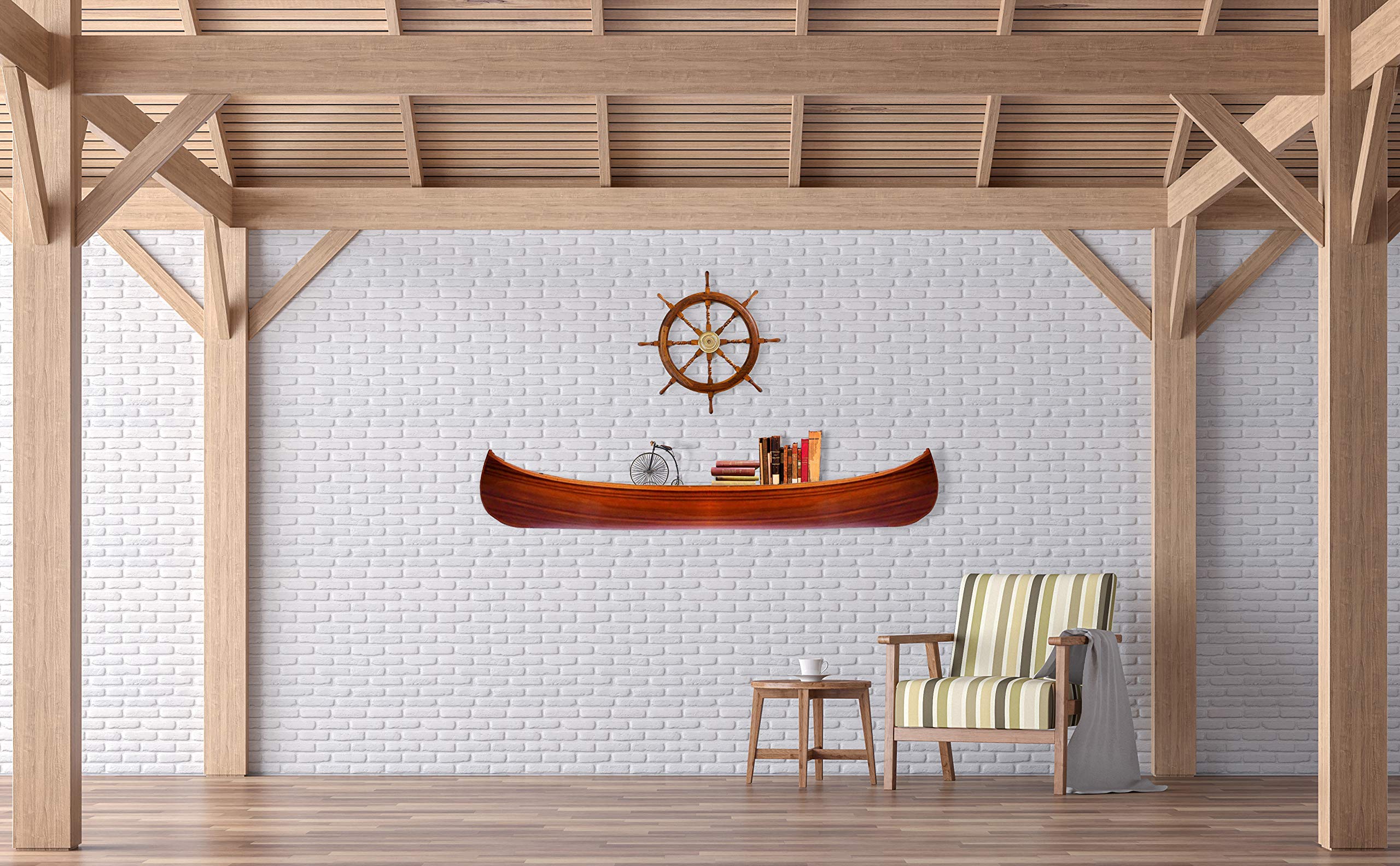 Wooden Boat USA Display Half Canoe 9 Feet Home Décor, One Size, Multi