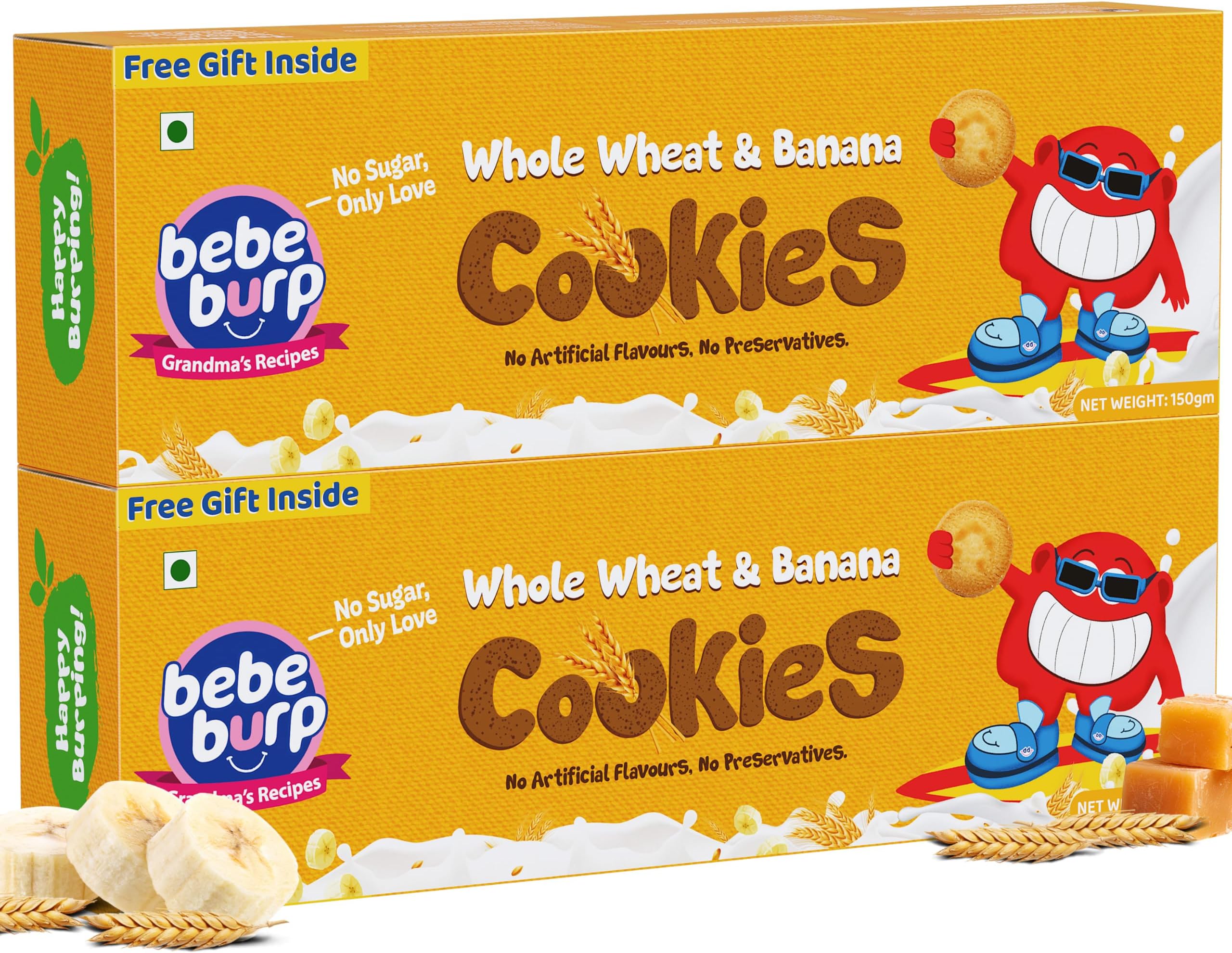 - BE'BE' BURP -Whole Wheat Cookies | 100% Natural Tasty & Healthy Cookies | No Preservatives & Artificial Flavours | Natural Sweetness Of Jaggery | Snacks For Kids - 150gm (Pack of 2)