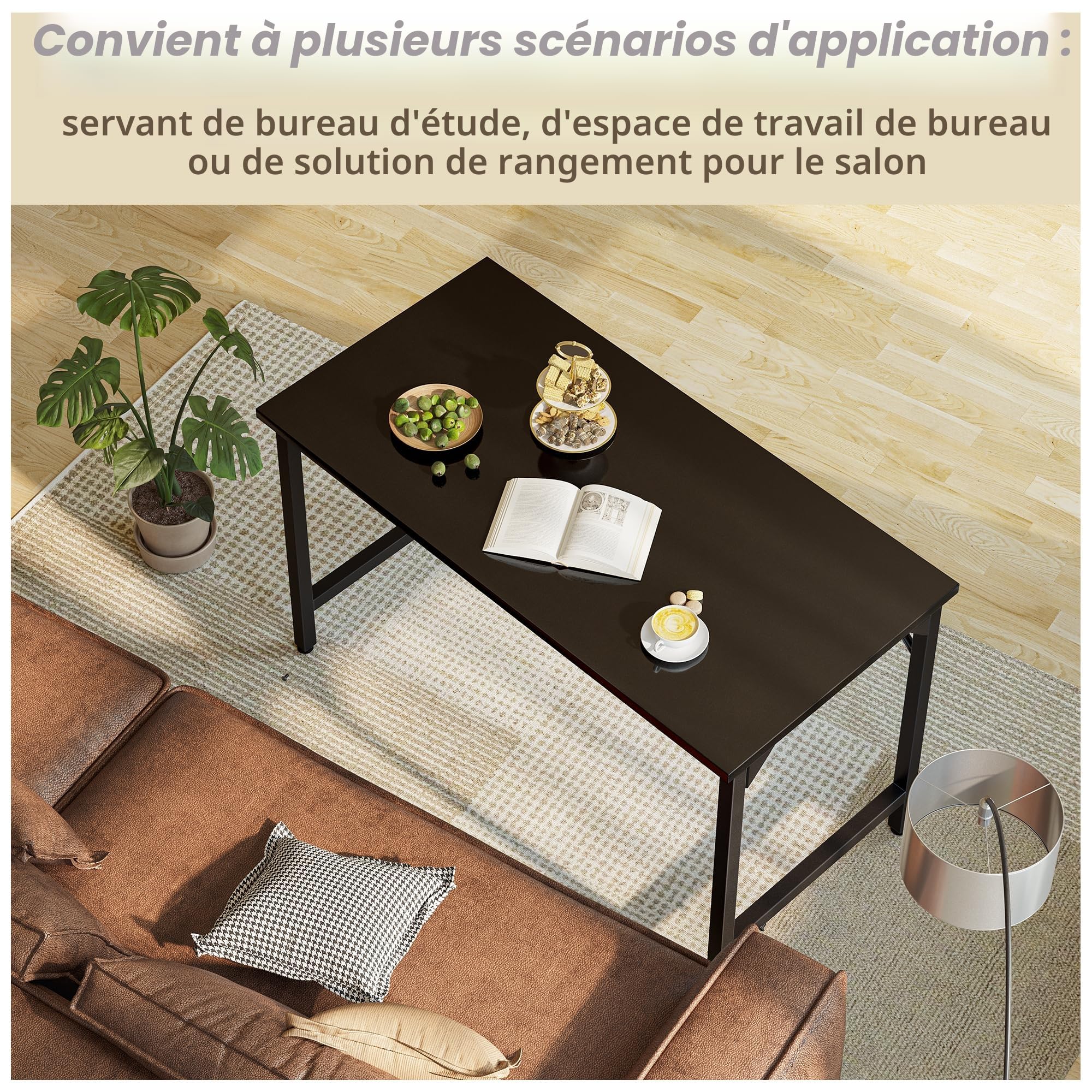 Grandder Bureau d'ordinateur de 100 cm, petit bureau de bureau à domicile pour les études, table d'écriture pour enfants, bureau simple pour PC et jeux, pieds ajustables, noir