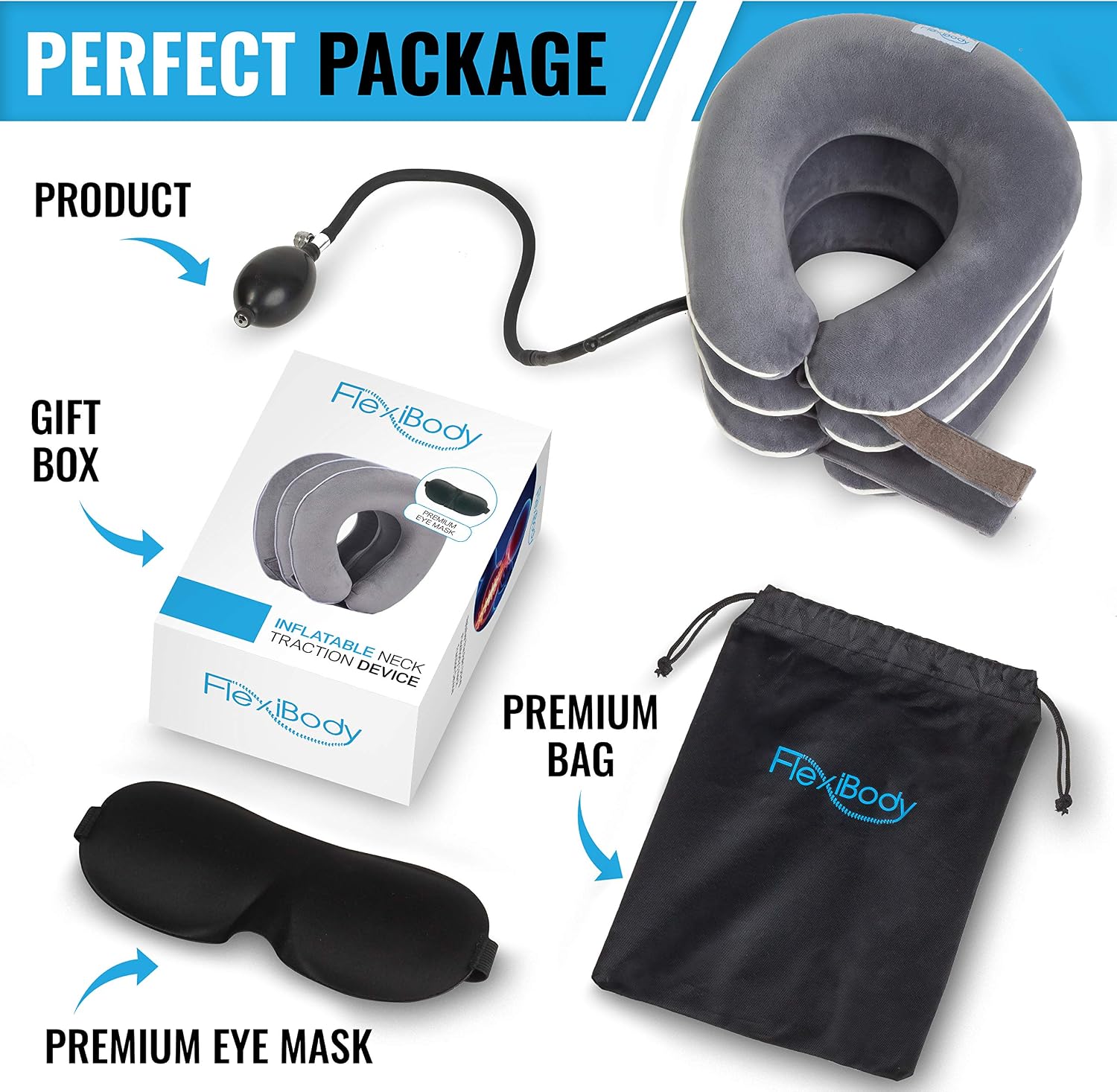 Cervical Neck Traction Device By FlexiBody, Neck Traction For Pain Relief, Premium Quality Neck Traction Device For Home Use, Approved Neck Stretcher