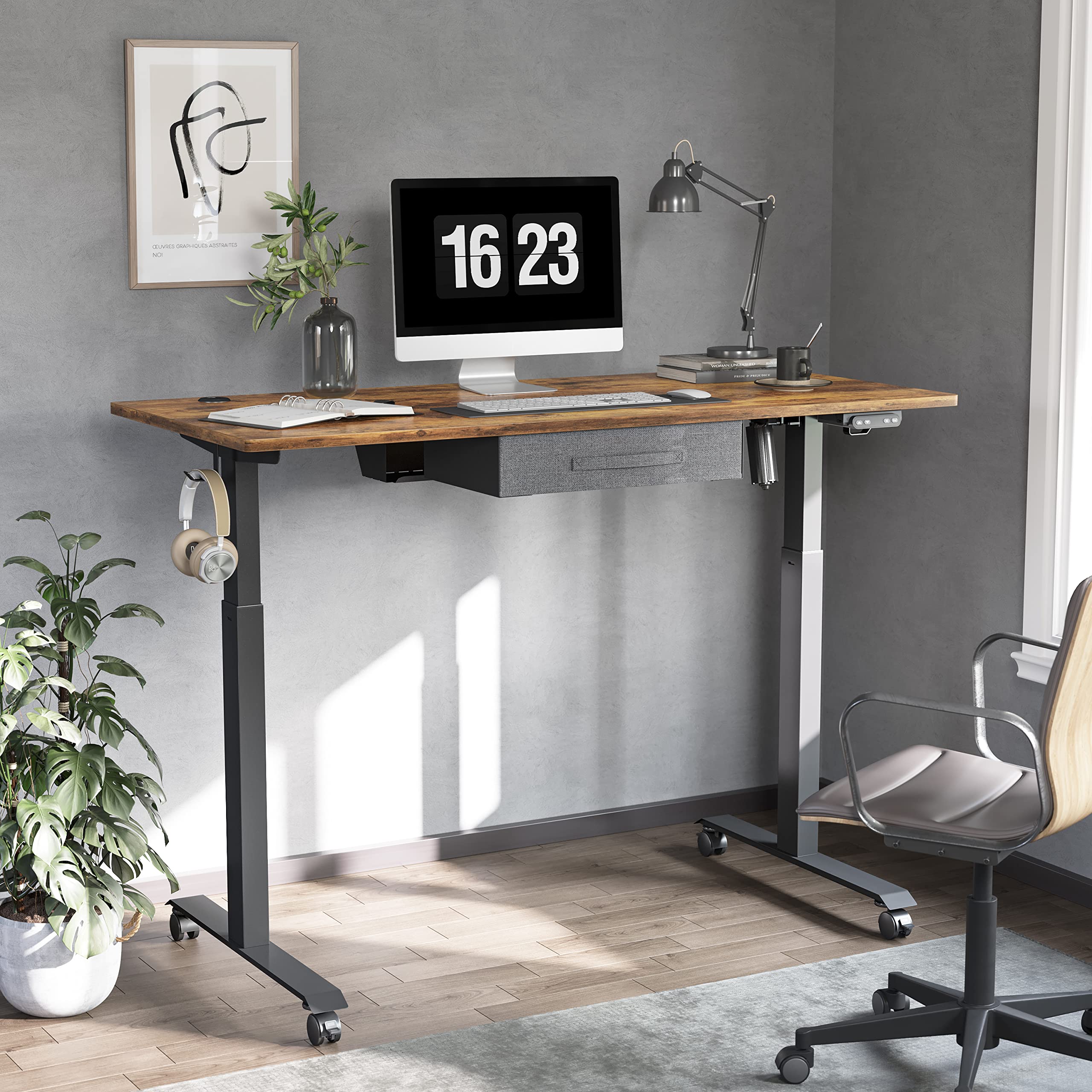 BANTI Adjustable Height Standing Desk with Drawers, 55x24 Inches